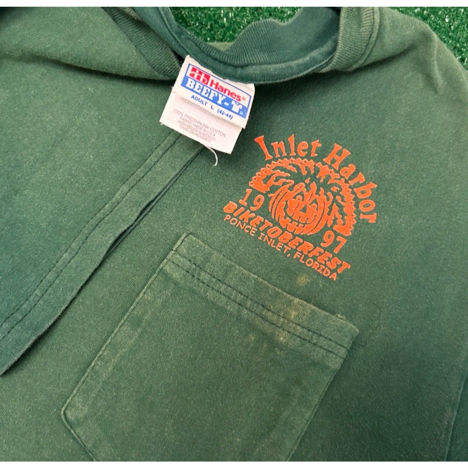 Vintage VINTAGE 90s Ponce Inlet Florida Bike Week Biketober 1997 VTG Shirt Mens L Biker Shirt Green Mens L Size US L / EU 52-54 / 3 - 3 Thumbnail
