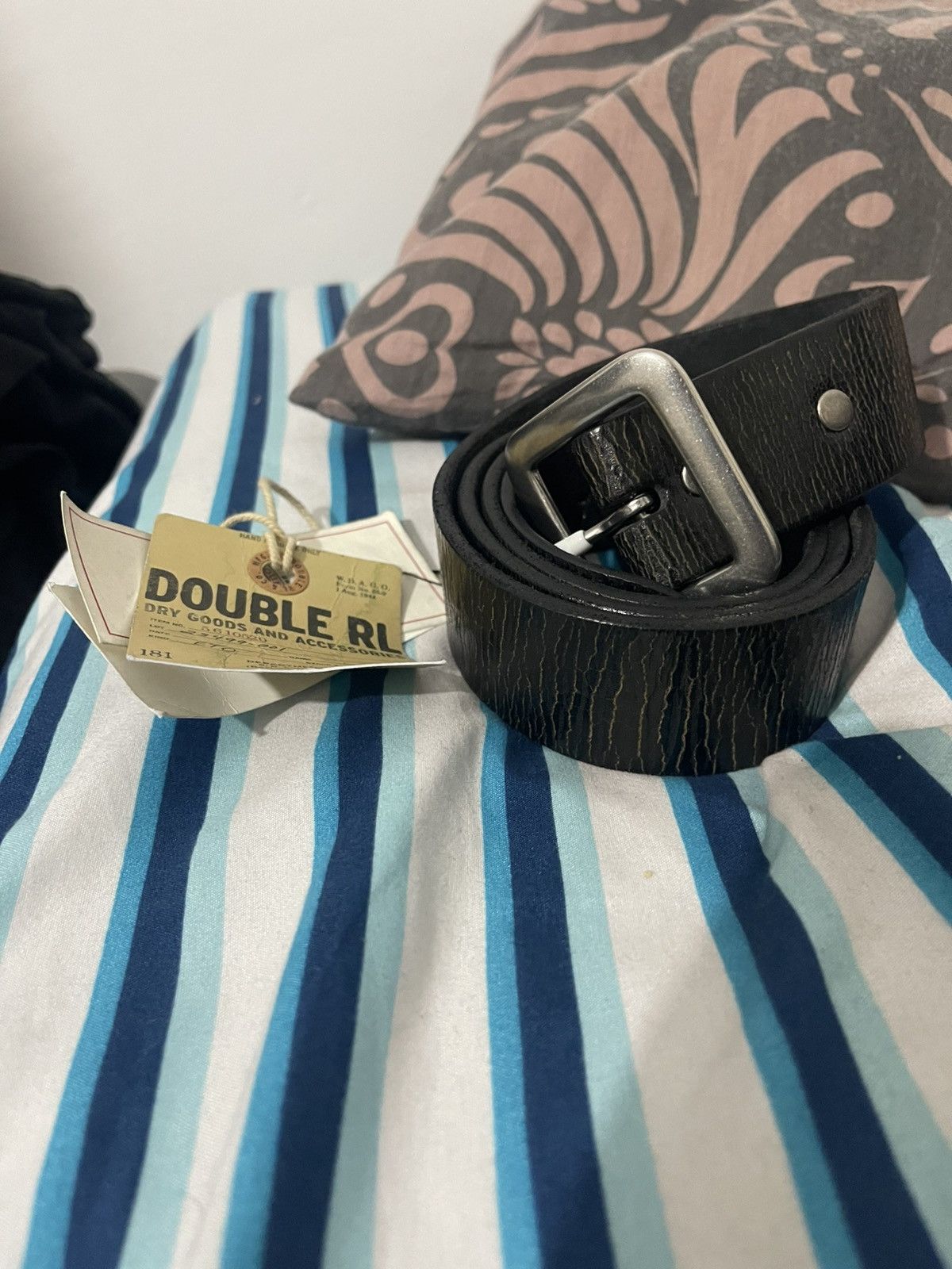 RRL Ralph Lauren RRL Double RL “New Burling” Black Leather Belt Size 34 - 3 Thumbnail