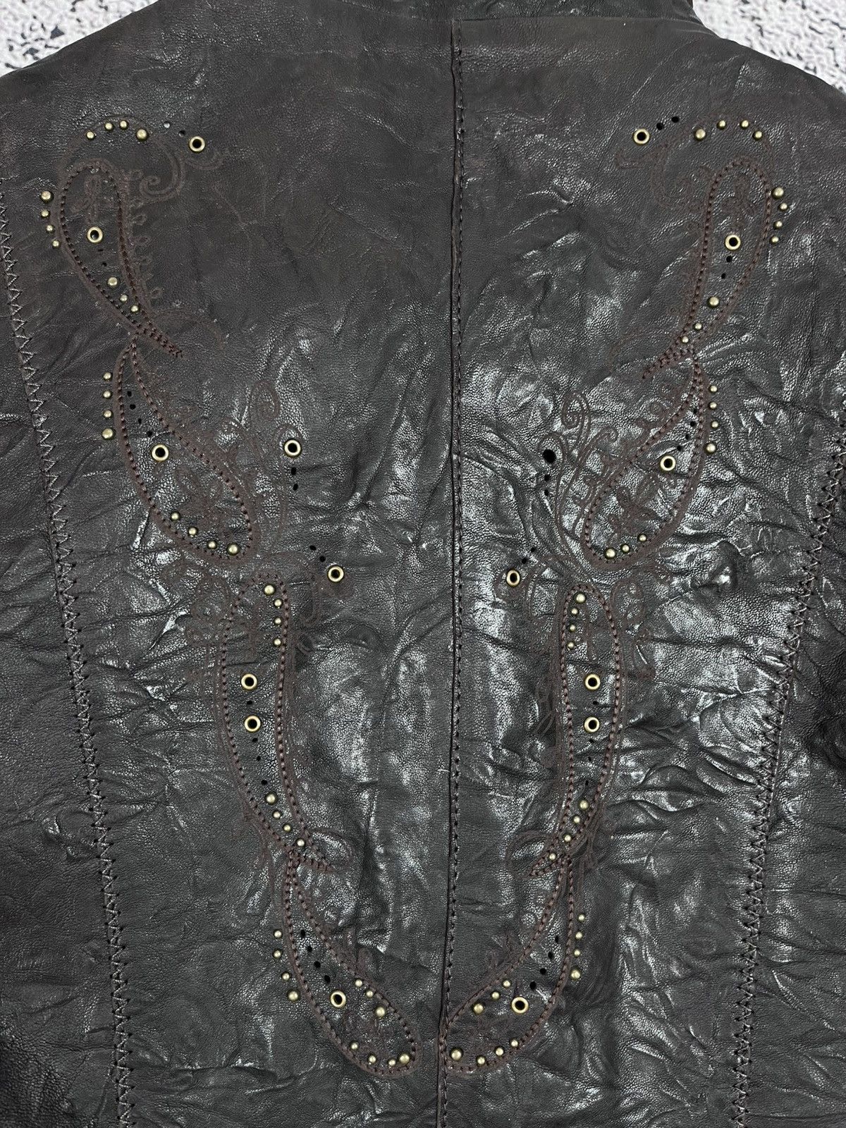 Leather Vintage Distressed Crinkled Leather Jacket Studded Y2K Size XS / US 0-2 / IT 36-38 - 13 Thumbnail