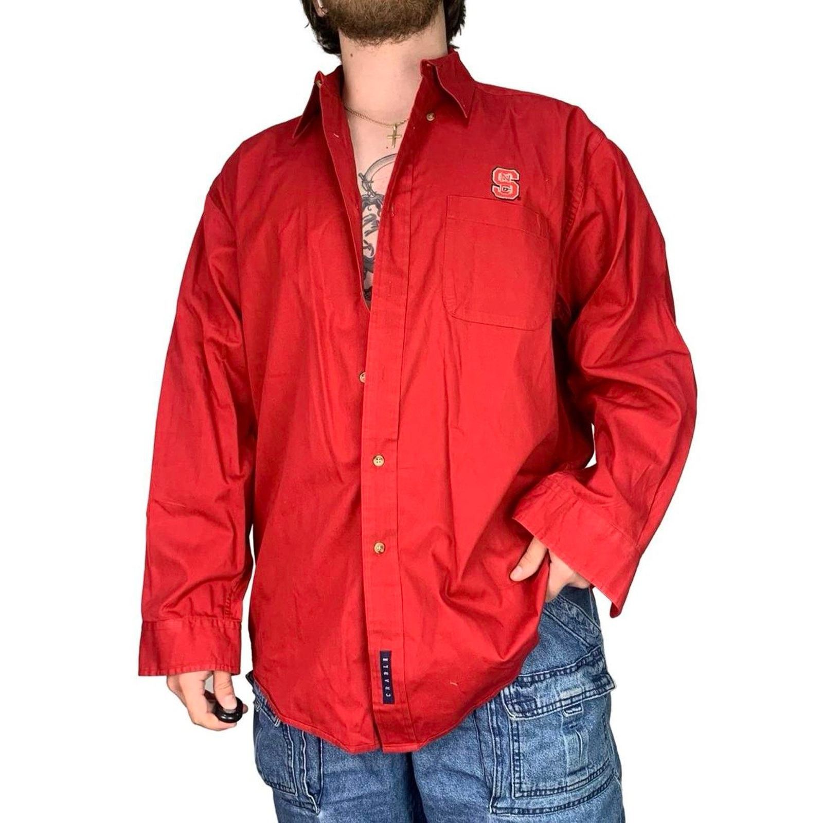Vintage Vintage 90s NC State Embroidered Button Up Shirt Size US L / EU 52-54 / 3 - 3 Thumbnail