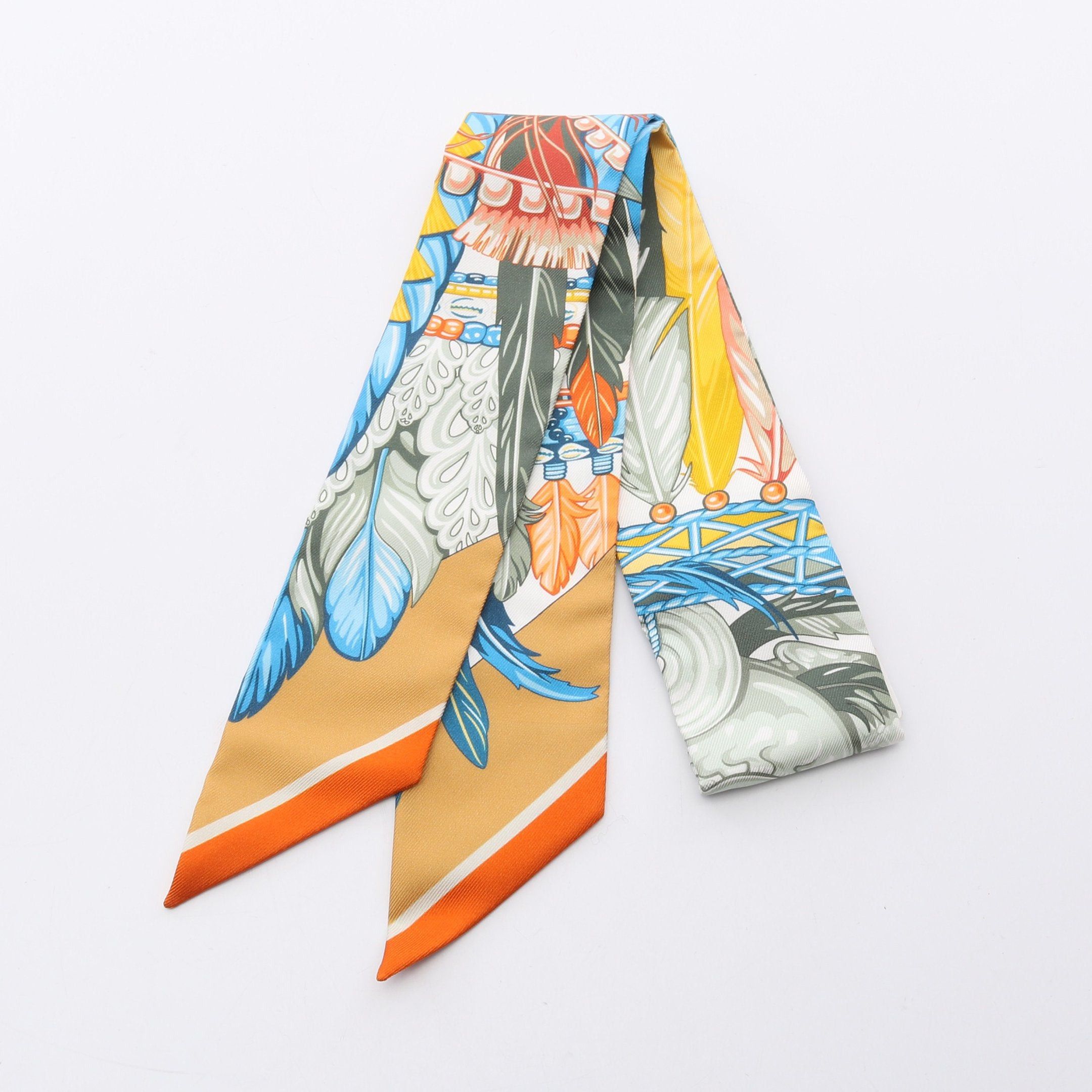 Hermes Hermes Twilly Danse Pacifique Ribbon Scarf Silk Beige Multicolor Size ONE SIZE - 1 Thumbnail