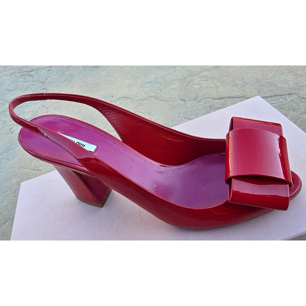 Miu Miu Miu Miu Red Patent Leather Heel Open Toe Pumps w/ Bow EU 37 Size US 6 / IT 36 - 8 Thumbnail