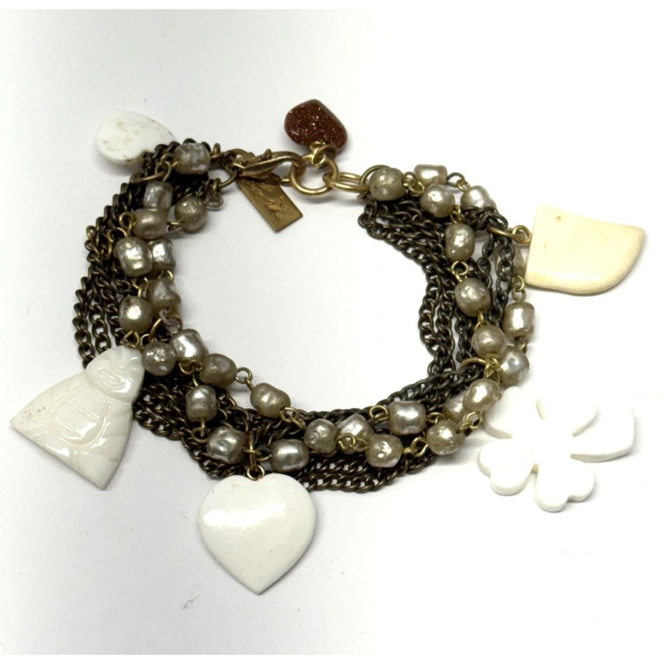 Vintage Vintage pearl chain multi strand stone charm bracelet Size ONE SIZE - 1 Thumbnail