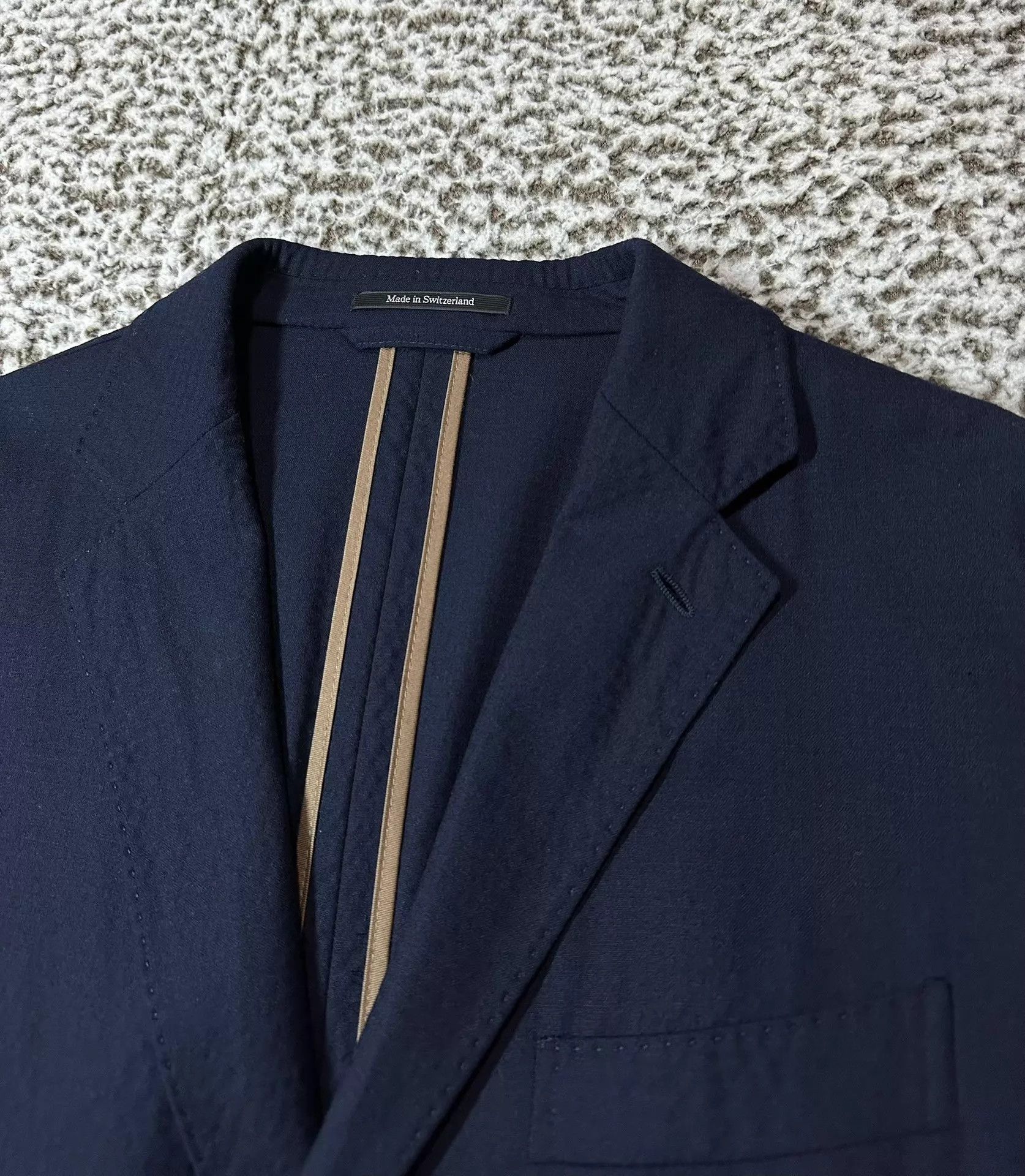 Ermenegildo Zegna Zegna Seersucker Wool-Silk-Linen Blazer Navy 54 Size 54R - 5 Thumbnail