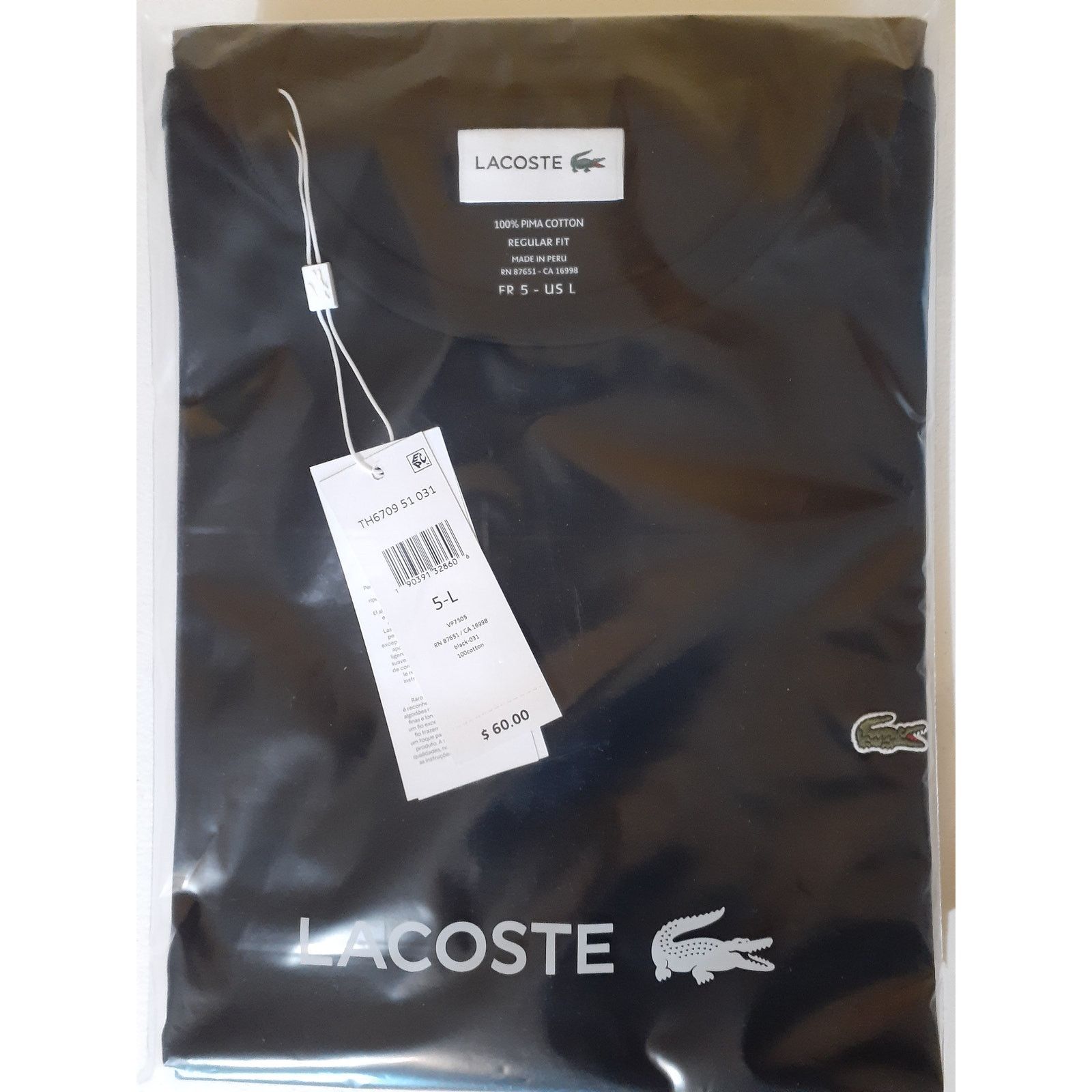 Lacoste Lacoste Men's Cotton Pima Jersey T-Shirt Black Large Size US L / EU 52-54 / 3 - 2 Thumbnail