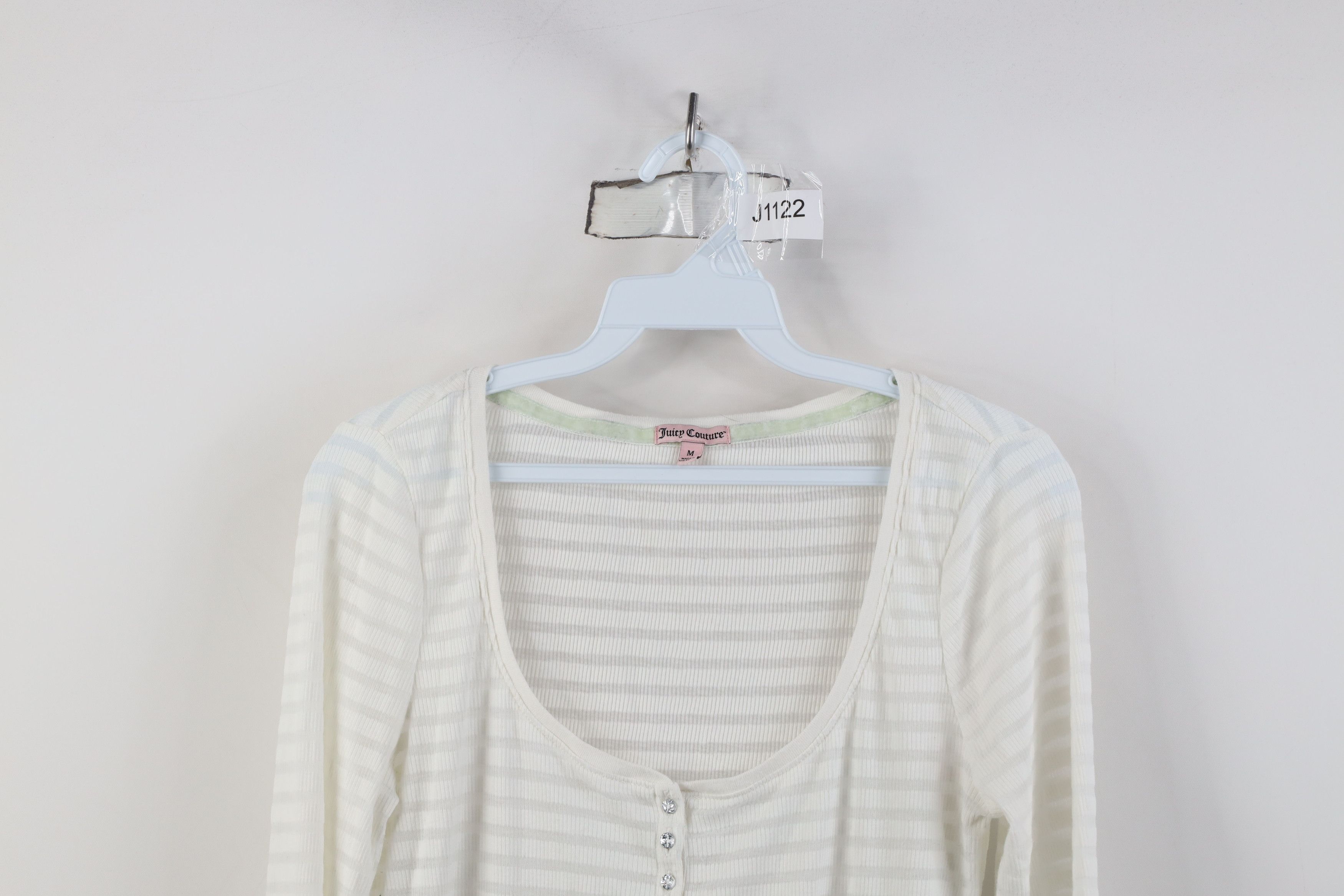 Juicy Couture Vintage Y2K Juicy Couture Sheer Striped Thermal Knit T-Shirt Size M / US 6-8 / IT 42-44 - 2 Thumbnail