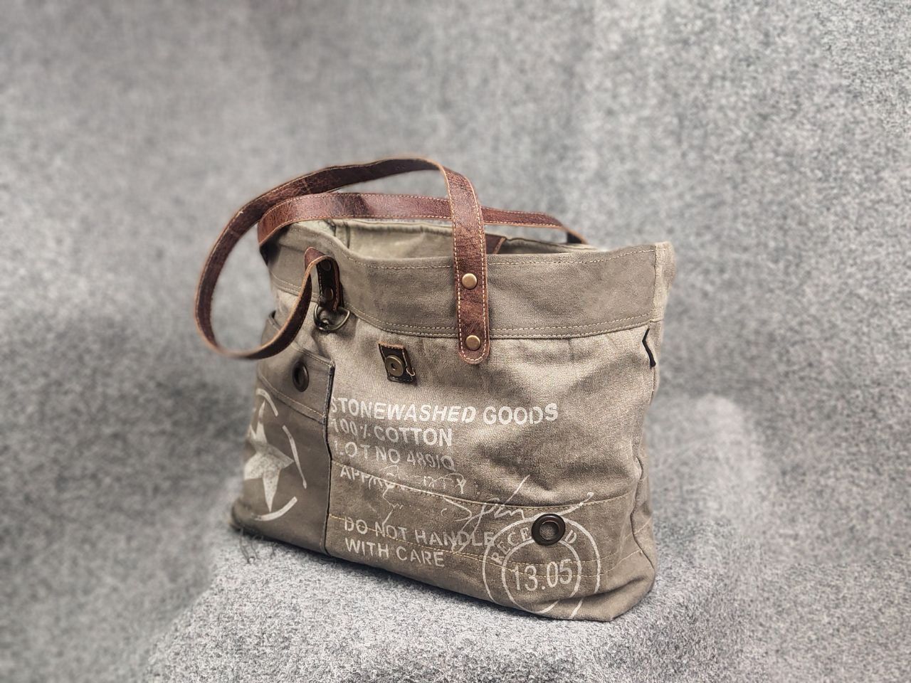 Vintage Myra India Design Vintage Leather & Canvas Tote Shoulder Bag Size ONE SIZE - 3 Thumbnail
