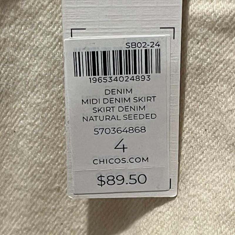 Chicos NWT Chico's Midi Denim Skirt Natural Seeded Cream Sz 4 / XXL Size 42" / US 20 - 5 Thumbnail