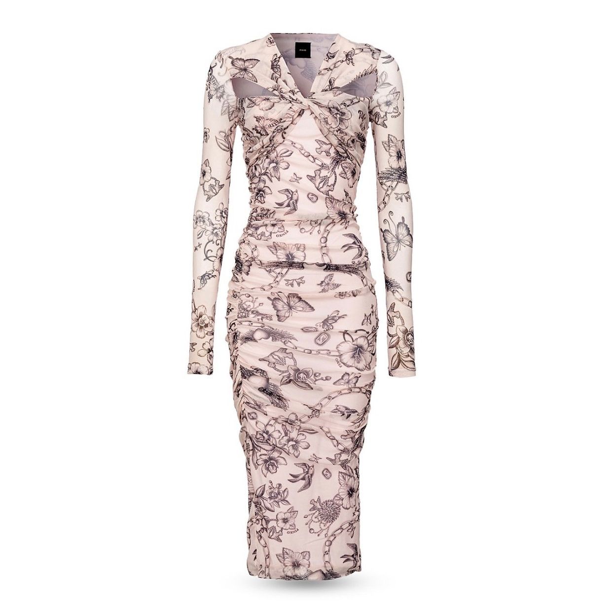 Pinko Pinko Pink Floral Mesh Bodycon Midi Dress Women M - G017 Size M / US 6-8 / IT 42-44 - 4 Thumbnail