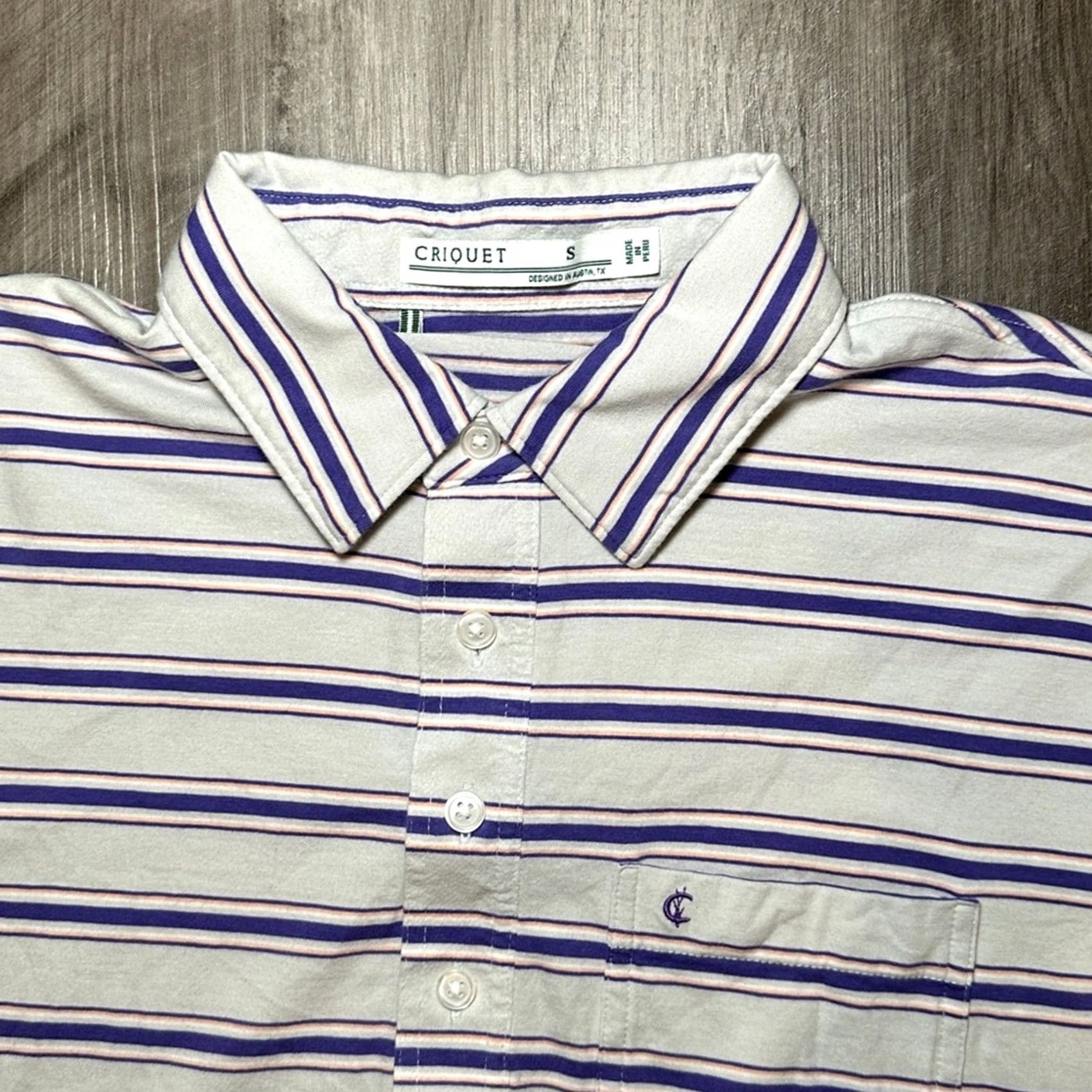 Vintage Criquet Mens S Gray Pima Cotton Stretch Striped Pocket Polo Size US S / EU 44-46 / 1 - 5 Thumbnail