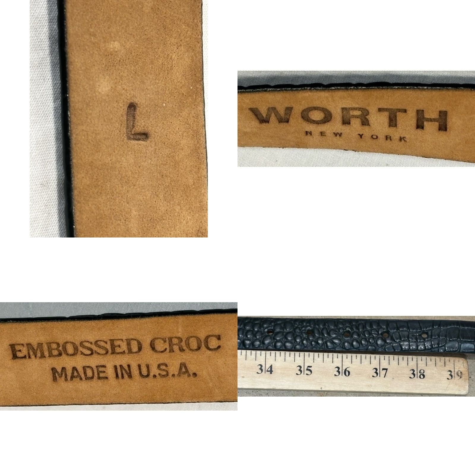 Vintage WORTH Belt Women Large Leather Croc Embossed 34”-38” Made In USA Black Size ONE SIZE - 8 Thumbnail