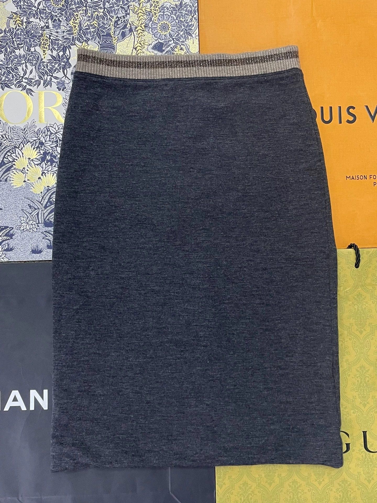 Brunello Cucinelli Brunello Cucinelli Gray Wool Knit Skirt - dmc Size US 31 - 1 Thumbnail