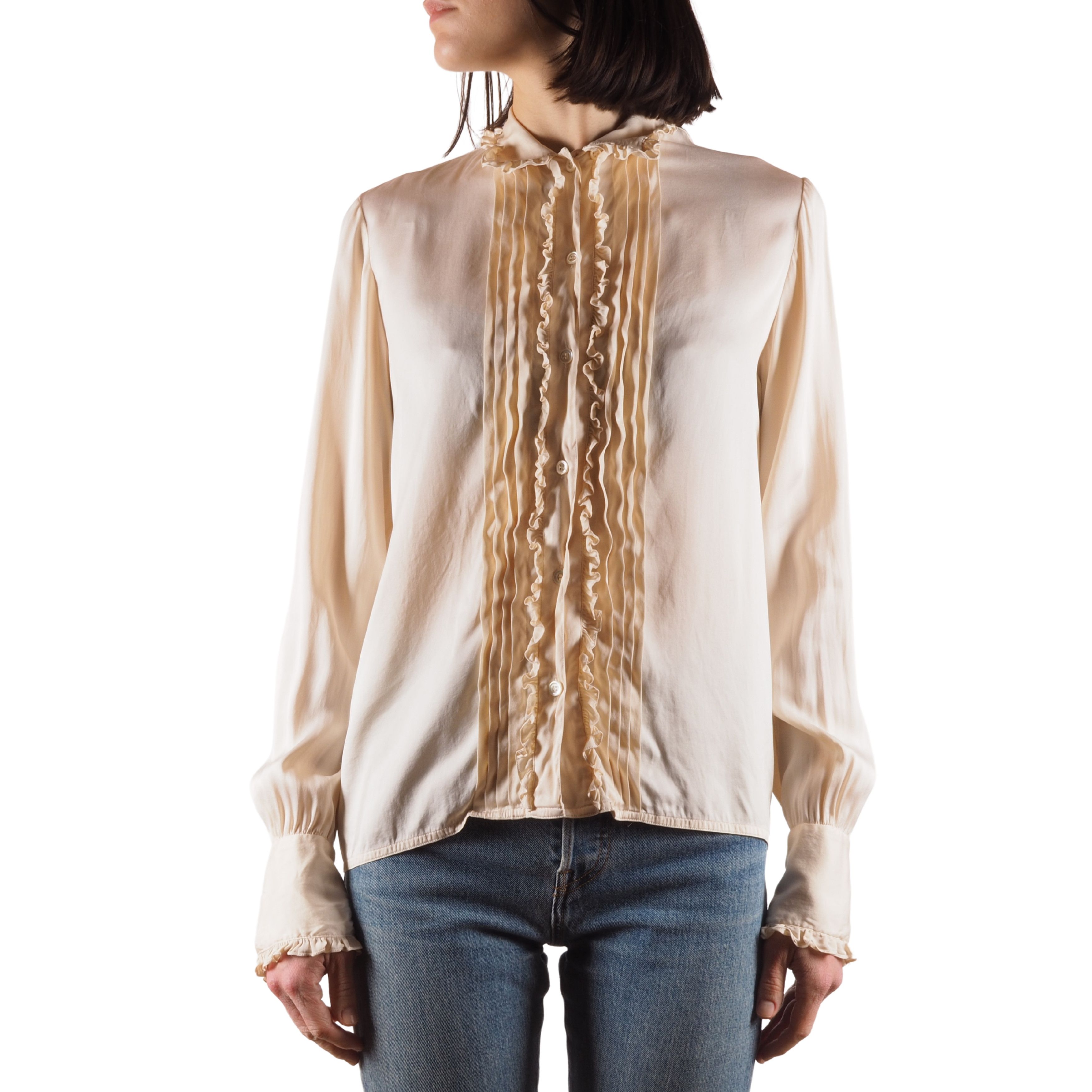 Chanel Creations Vintage 70s 80s Ivory Silk Satin Blouse