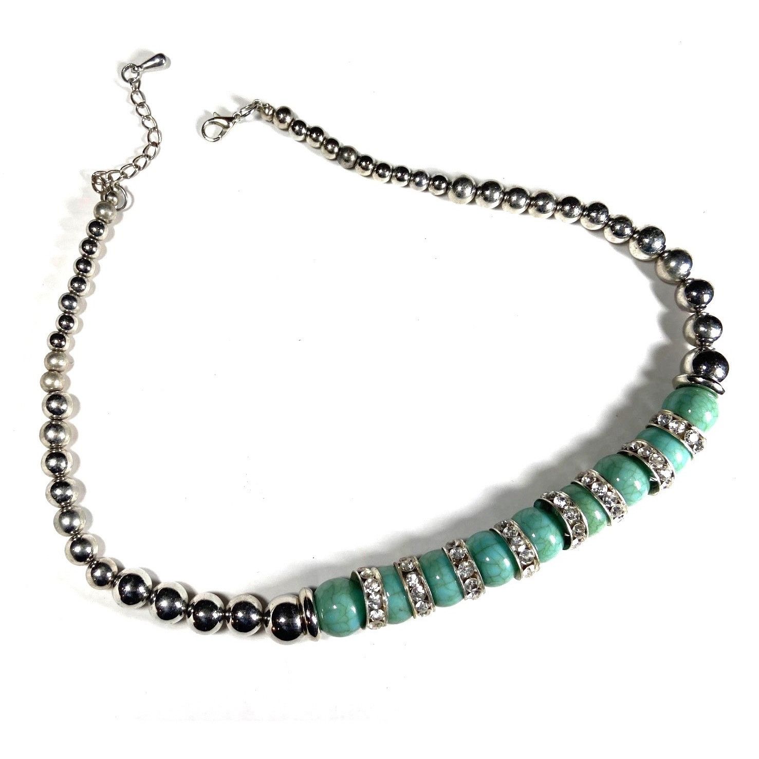 Other Boho Resin Turquoise & Silver Beaded 18” Choker Necklace Wit Size ONE SIZE - 1 Thumbnail