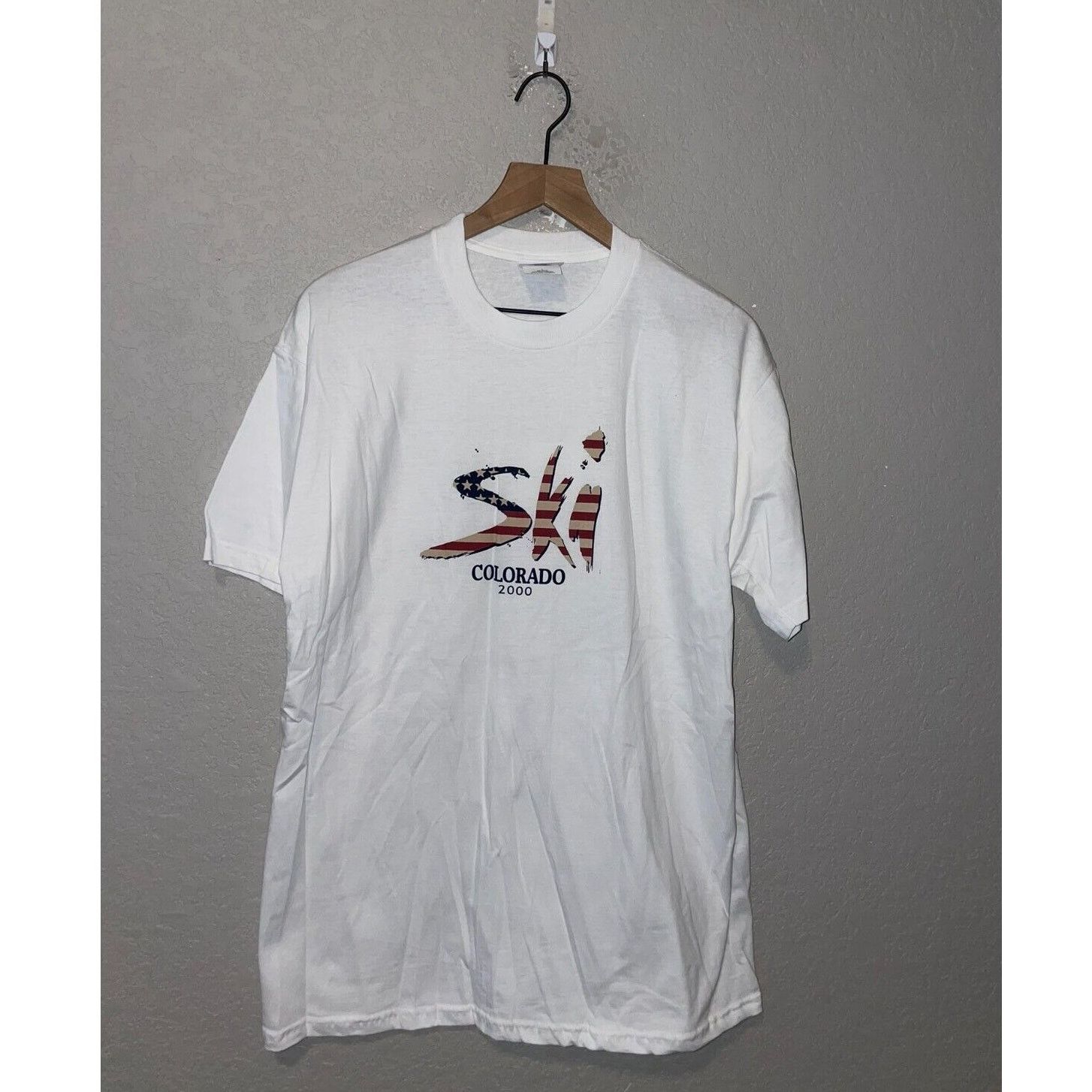 Jerzees Colorado Ski Shirt Stars Stripes Graphic White L Tee Y2K Size US L / EU 52-54 / 3 - 1 Thumbnail