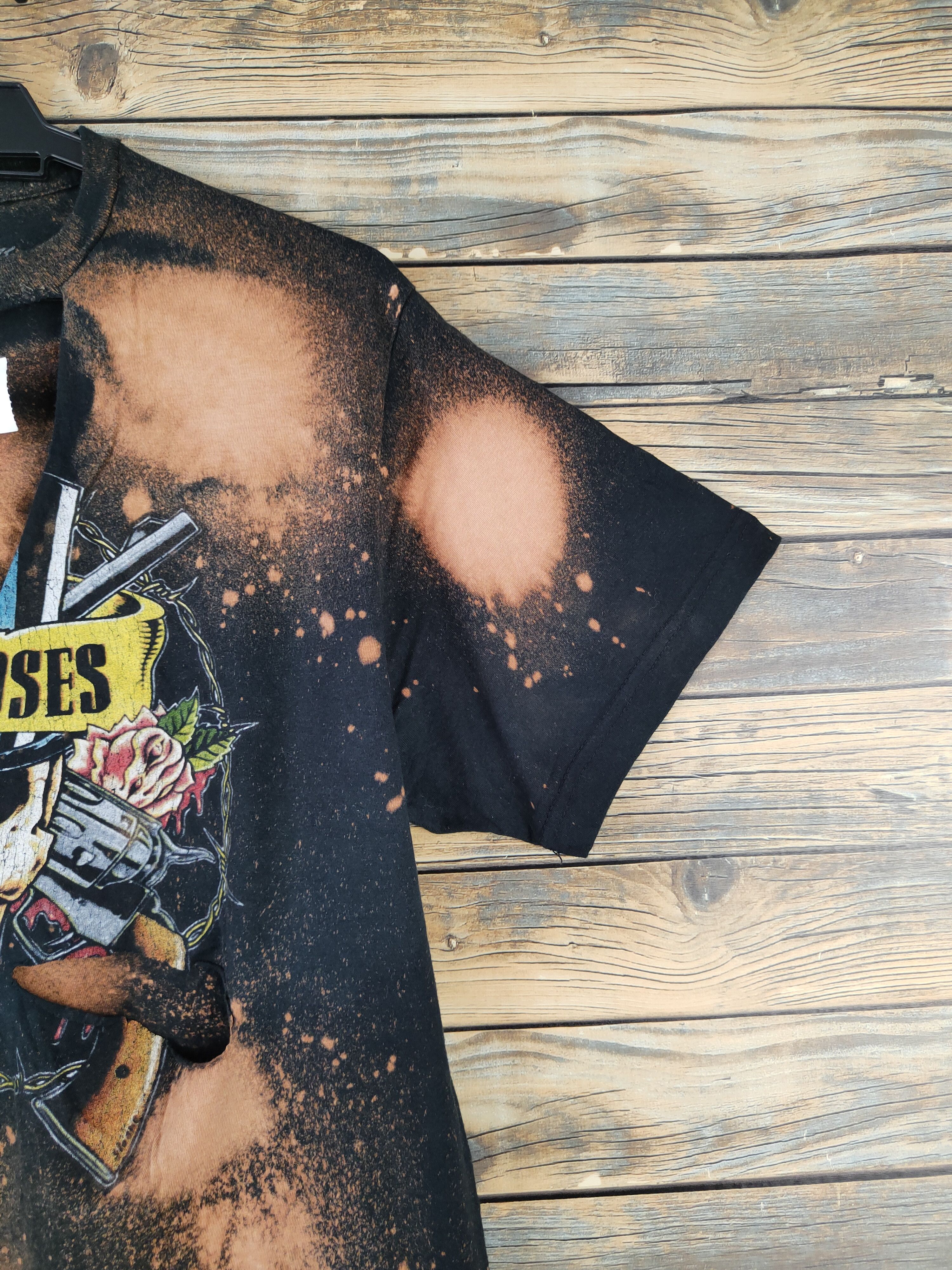 Band Tees × Guns N' Roses DL Guns & Roses acid wash Black Ripped Short Sleeve Tee #995 Size US M / EU 48-50 / 2 - 7 Thumbnail