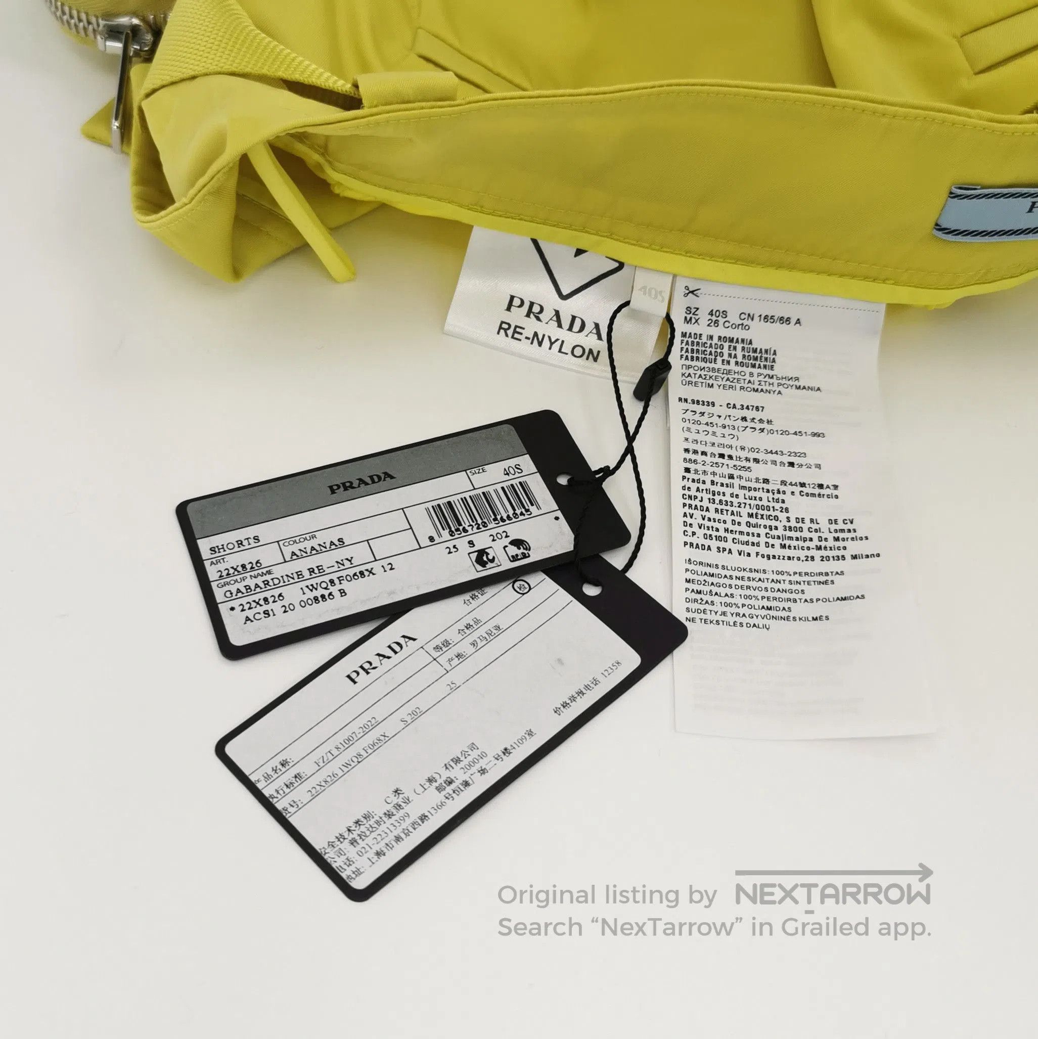 Prada Prada Yellow Belted Shorts with Logo Pouch . Size 37" - 4 Thumbnail