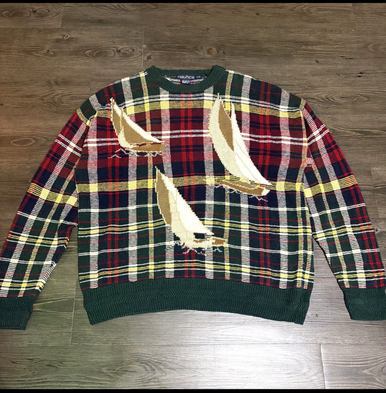 Nautica Vintage Nautica Sailing Boat Knit Sweater 90s Plaid Jacquard Size US M / EU 48-50 / 2 - 1 Thumbnail