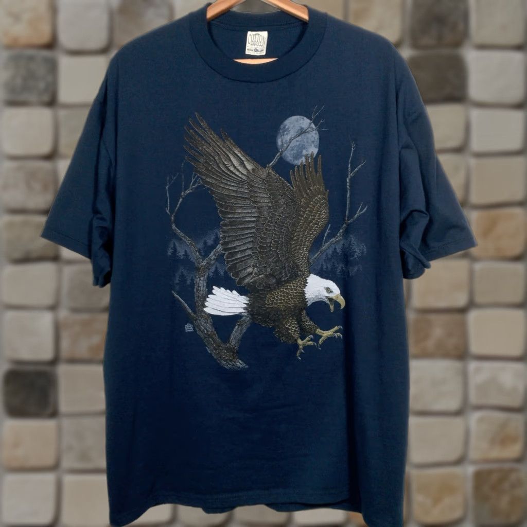 Cotton On VINTAGE Cotton Bald Eagle Shirt Men XL Blue Nature Graphic Moon Tree Cotton Grove Size US XL / EU 56 / 4 - 1 Thumbnail