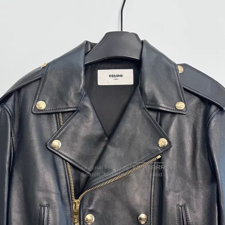 Celine CELINE Solid Color Zip-up Trapeze Collar Leather Jacket Size XS / US 0-2 / IT 36-38 - 2 Thumbnail