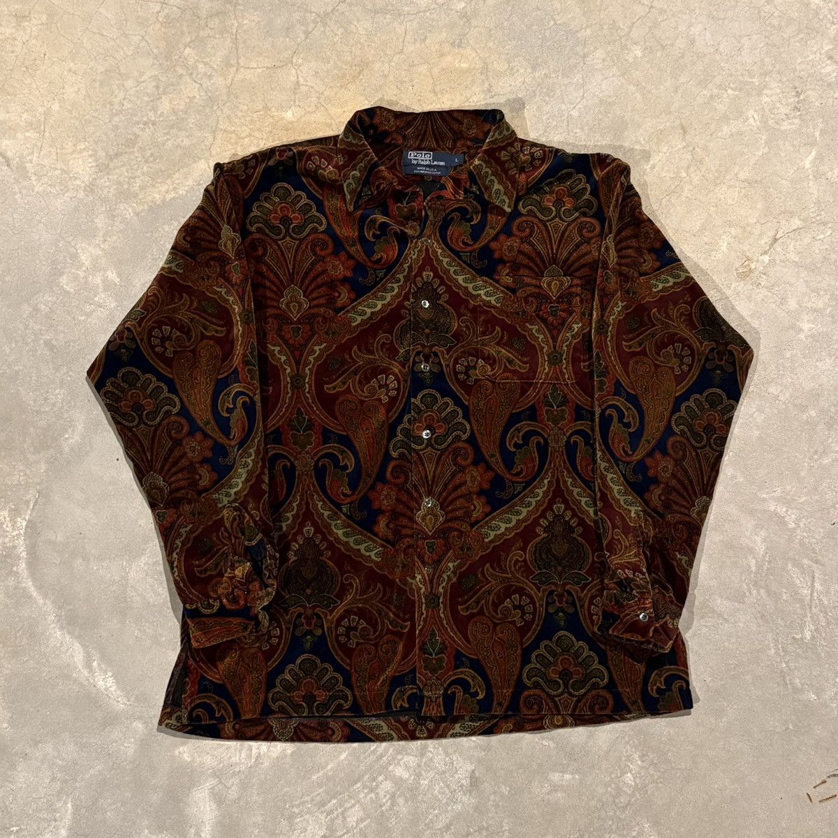 Polo Ralph Lauren Vtg 1990s Polo Ralph Lauren Velvet Paisley Button Up Shirt Size US L / EU 52-54 / 3 - 1 Thumbnail