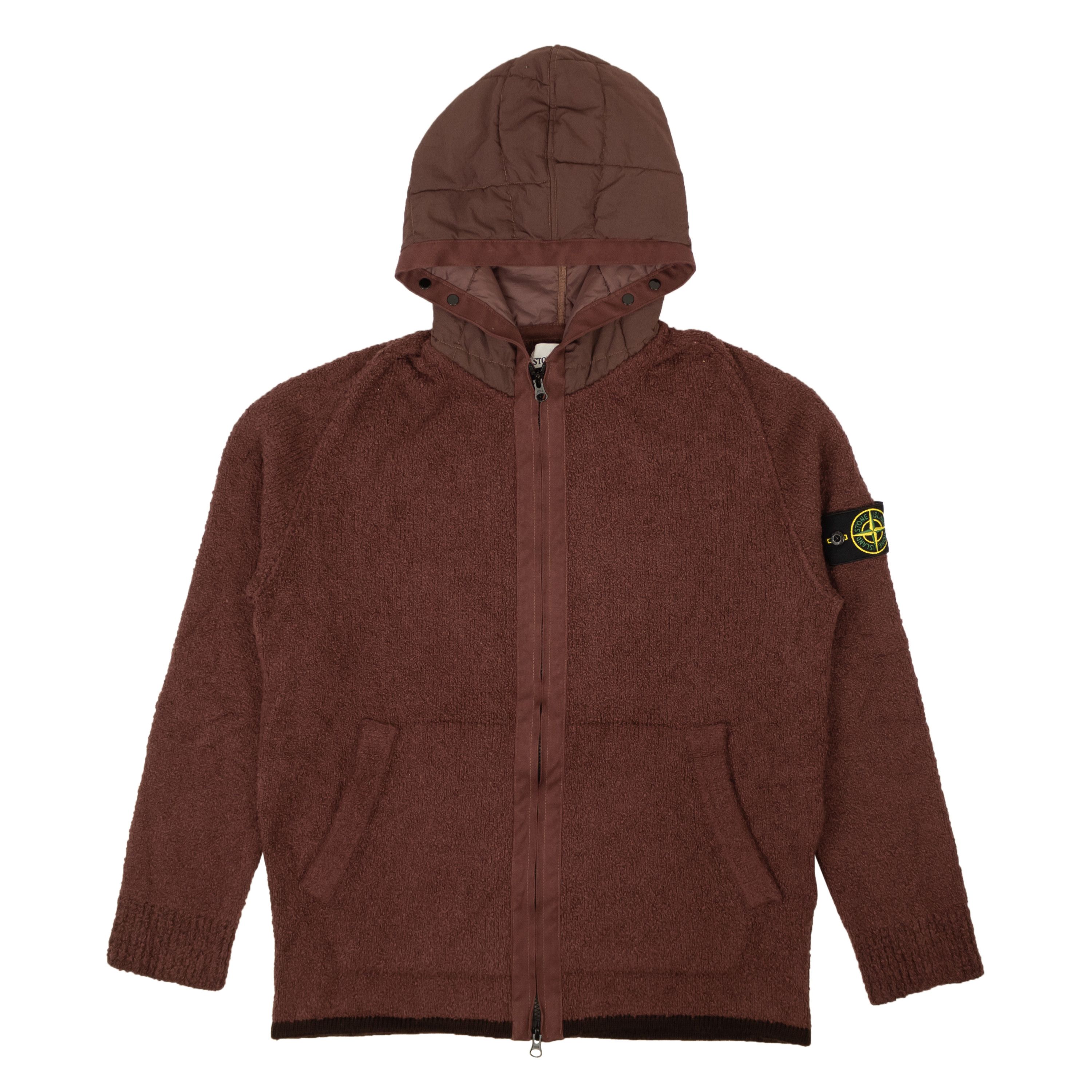 image of Stone Island Aged Wine Puprle Boucle Zip Up Puffer Hoodie Size Xl, Men's