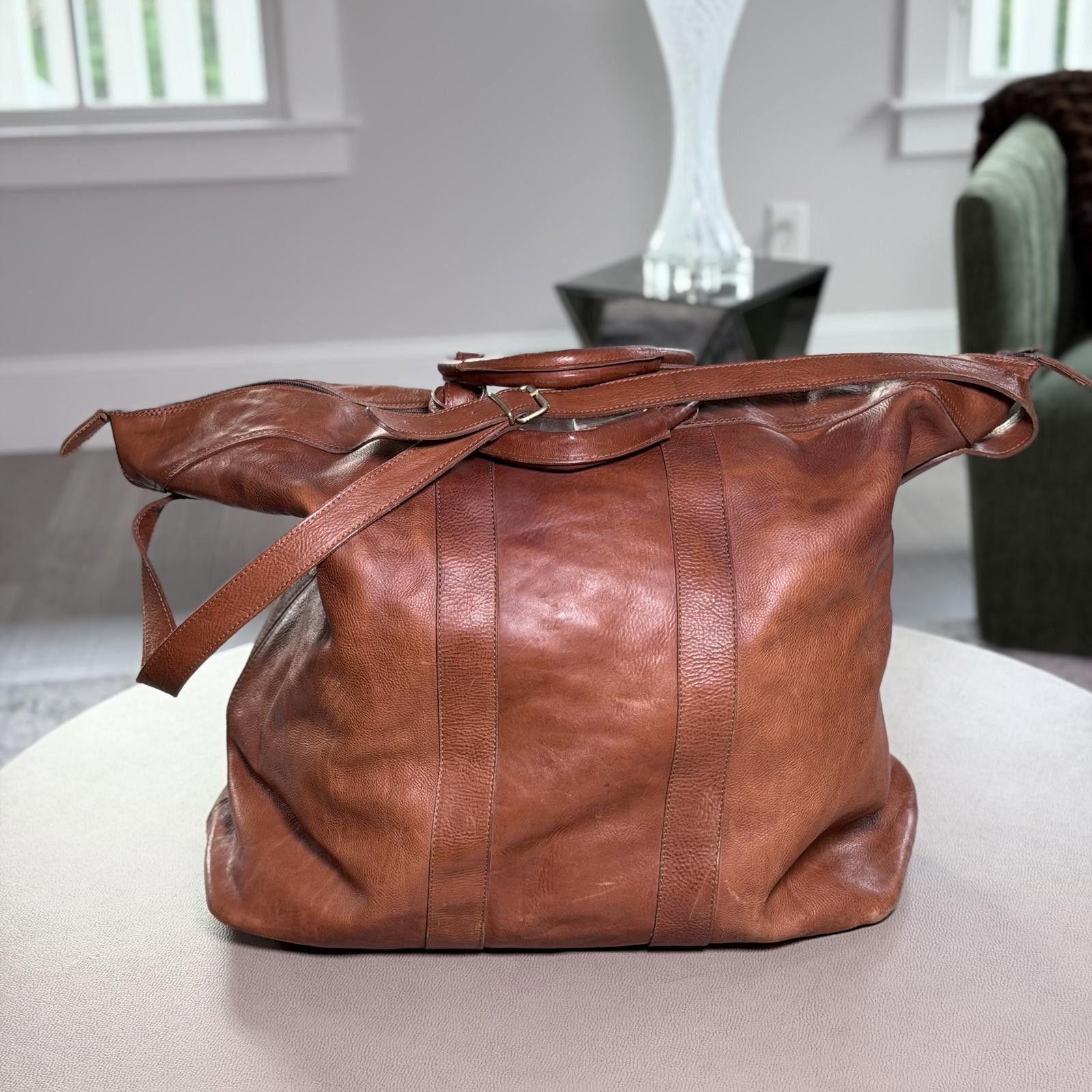 Other Vintage Leather Weekender Bag Oversized Cognac Travel Duffel Size ONE SIZE - 7 Thumbnail