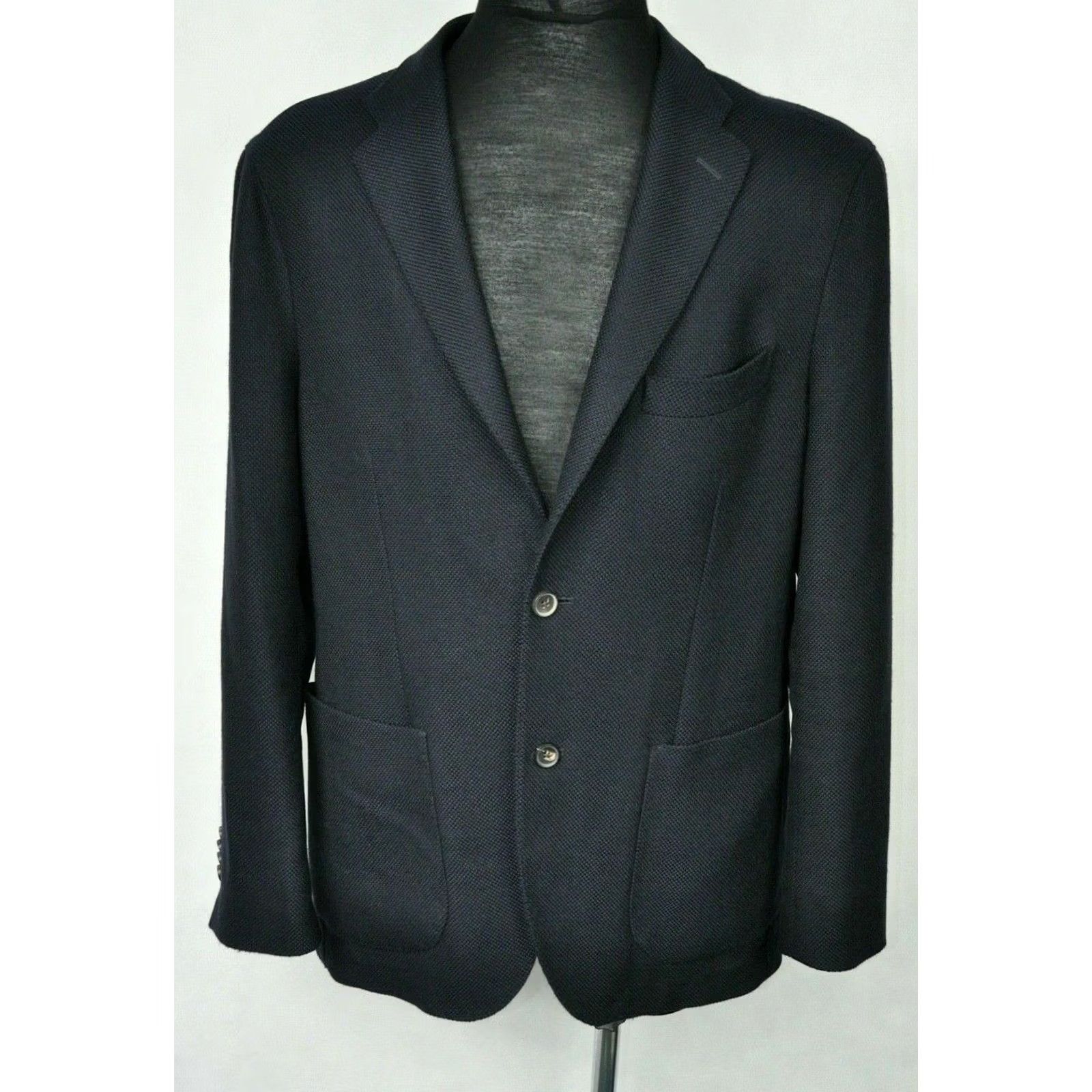 Vintage 0909 FATTO IN ITALY WOOL TEXTURED SPORT BLAZER NAVY BLUE MENS 54-XL? RS Size 54R - 2 Thumbnail