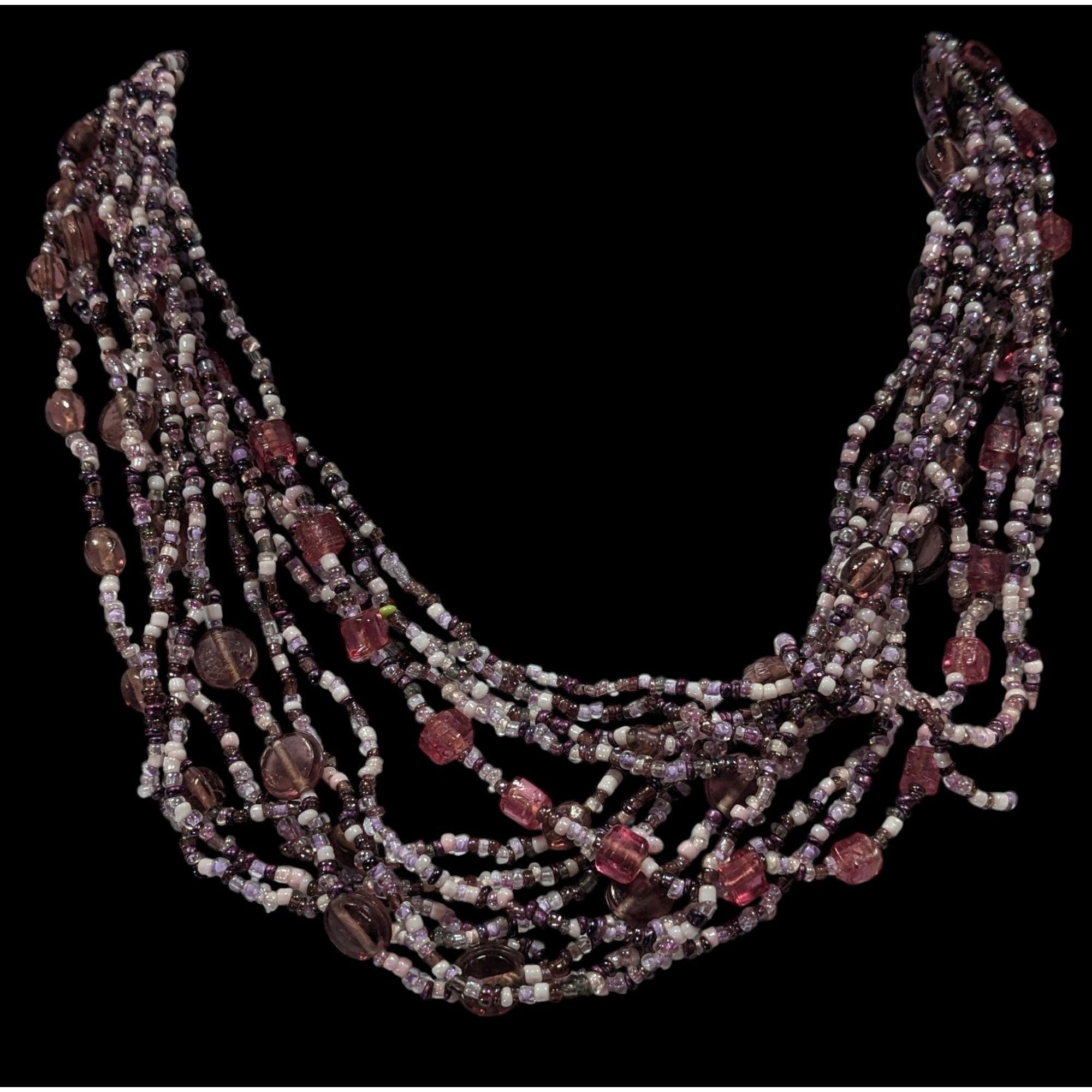 Other Whimsical Purple And White Glass Beaded Layered Necklace Size ONE SIZE - 2 Thumbnail