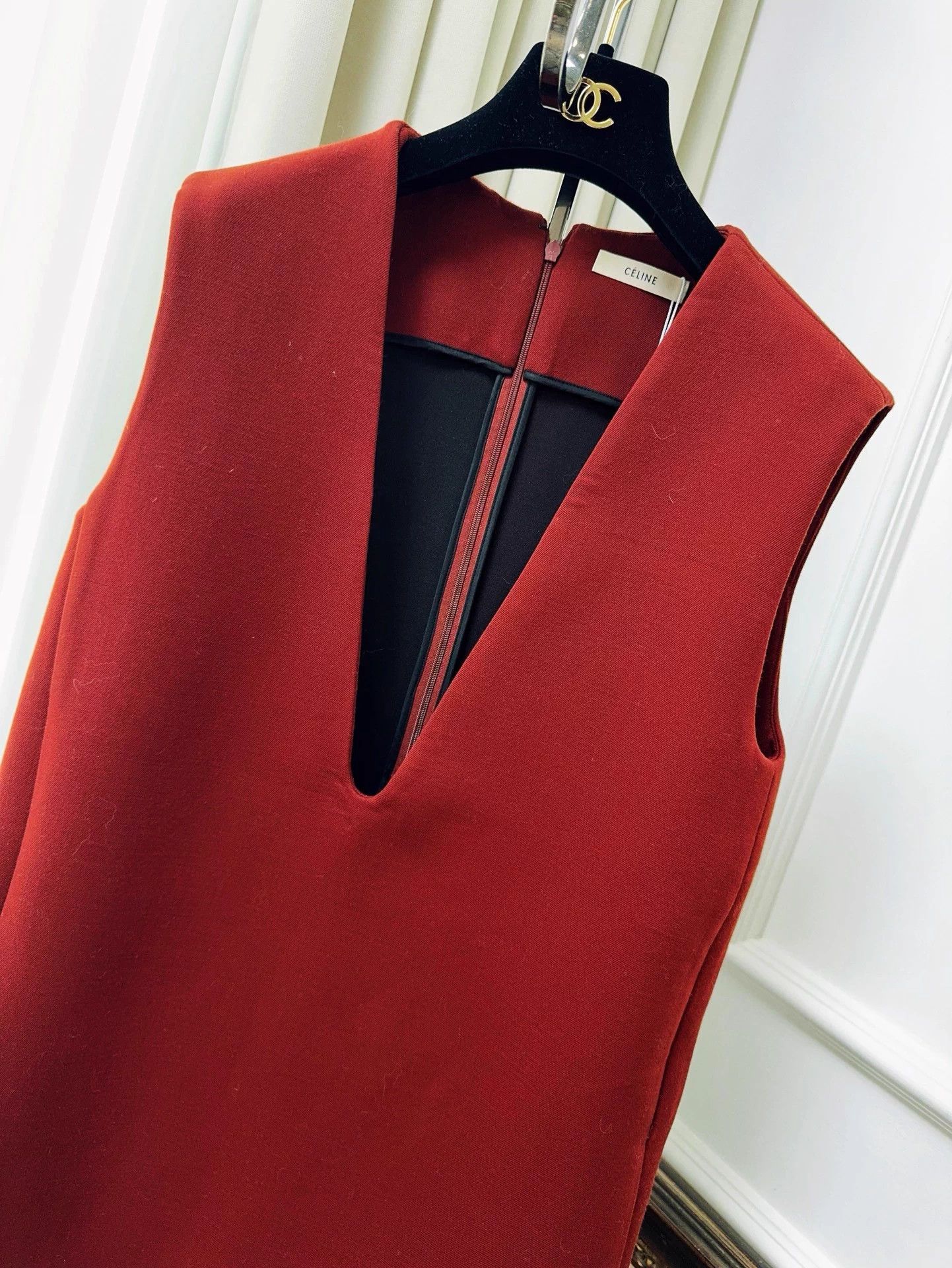 Celine Celine Brick Red V-neck Sleeveless Dress 36 Size XS / US 0-2 / IT 36-38 - 3 Thumbnail