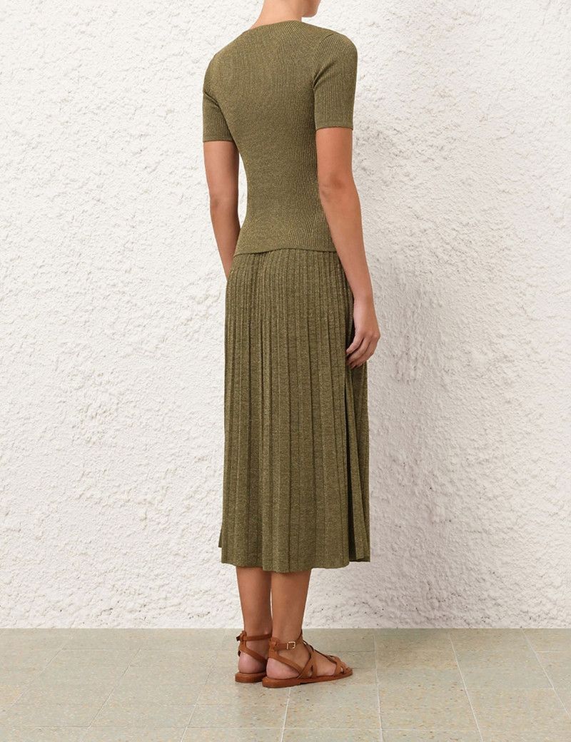 Zimmermann oc11z0226 Wylie Rib Midi Skirt In Green Size 28" / US 6 / IT 42 - 4 Thumbnail