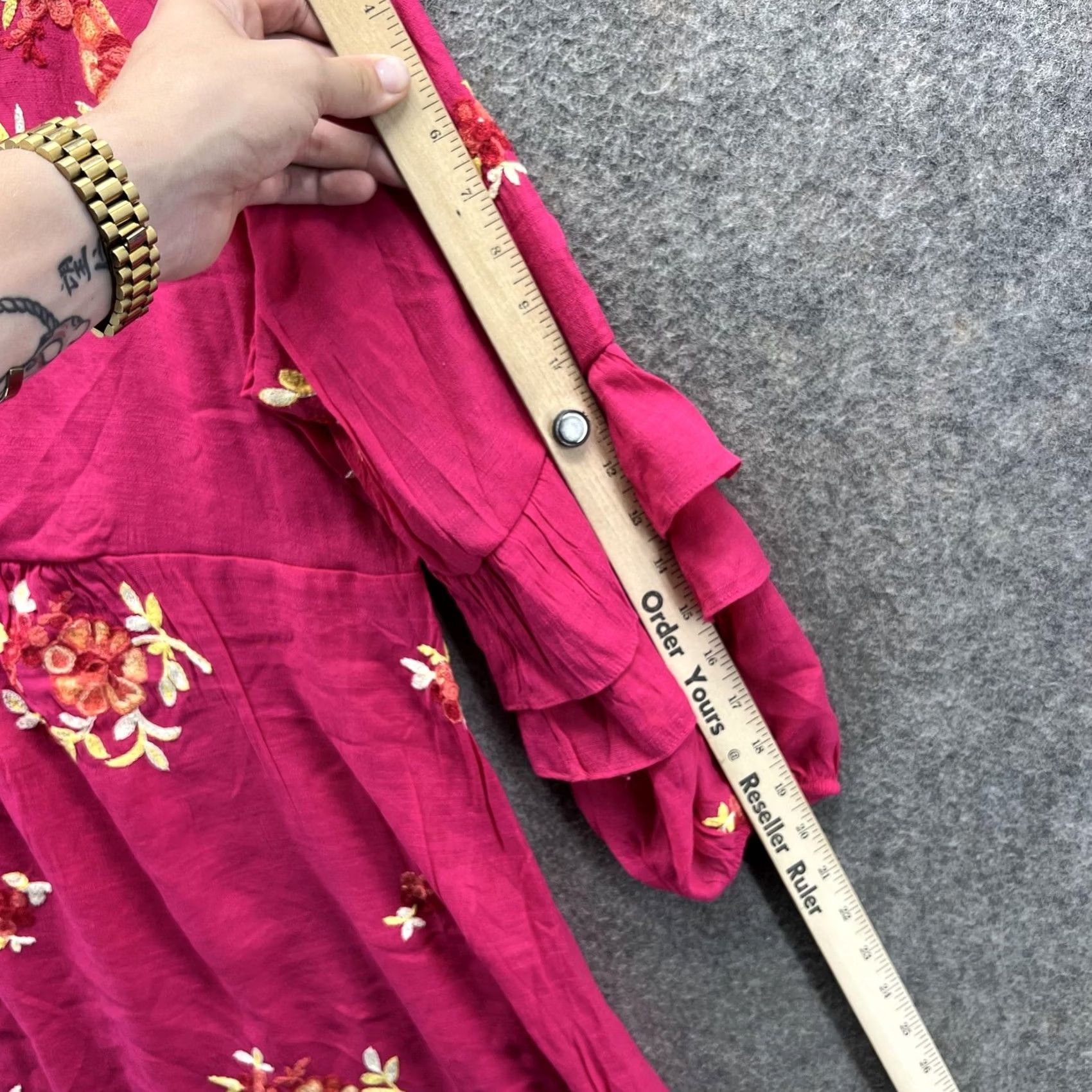 Anthropologie Fig And Flower Shirt Womens Large Pink Anthropologie Floral Ruffle Sleeve Tunic Size L / US 10 / IT 46 - 6 Thumbnail