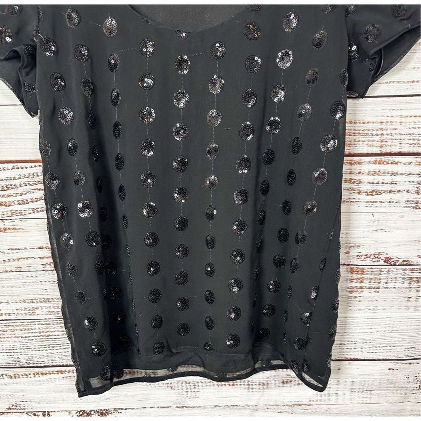 MILLY Milly Scoop Neck Sequin Dot Tee Blouse Black Size 6 NWT Size M / US 6-8 / IT 42-44 - 11 Thumbnail