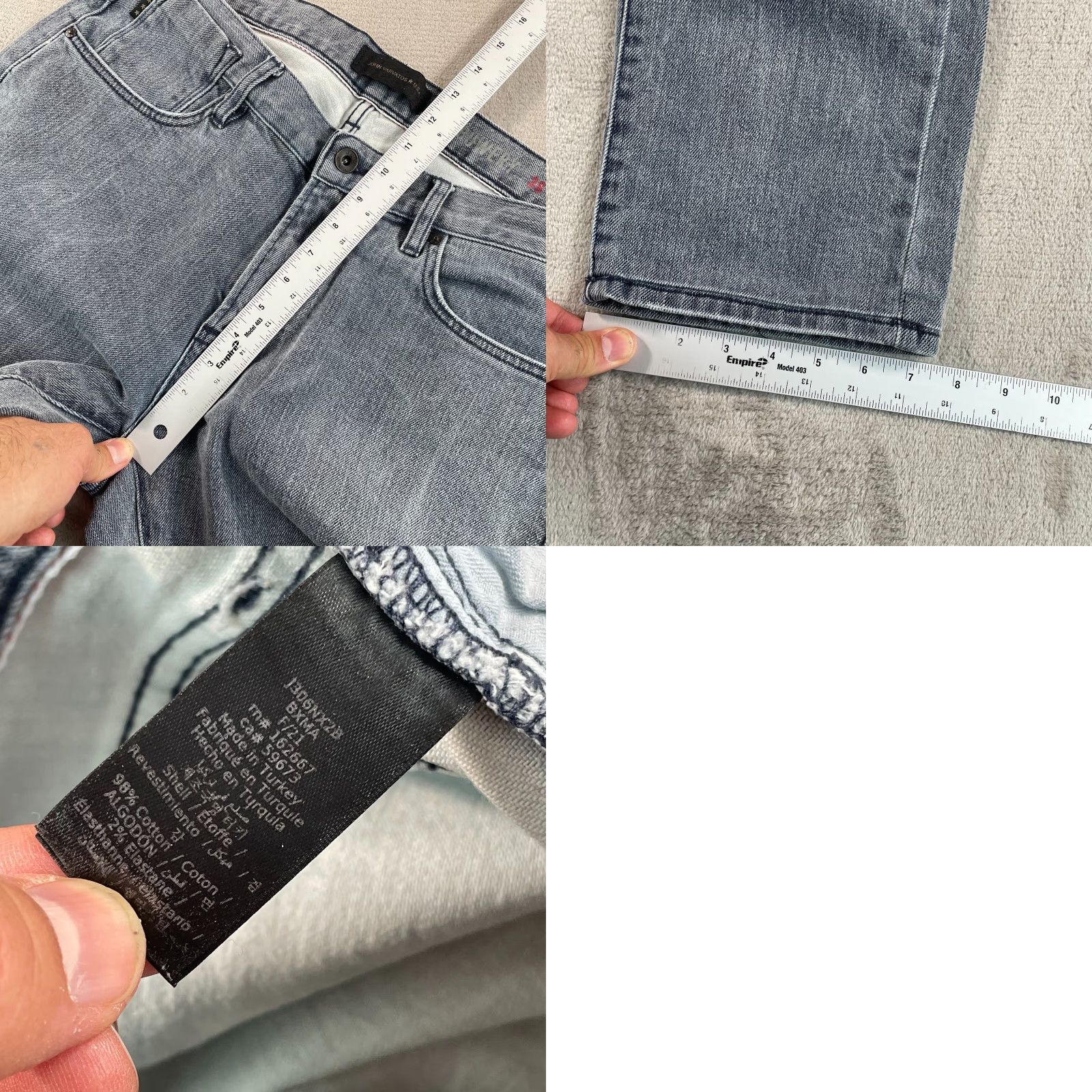 John Varvatos John Varvatos USA Bowery Slim Straight Men 36x26.5 Grey Zip Fly Denim Jeans Size US 36 / EU 52 - 8 Thumbnail