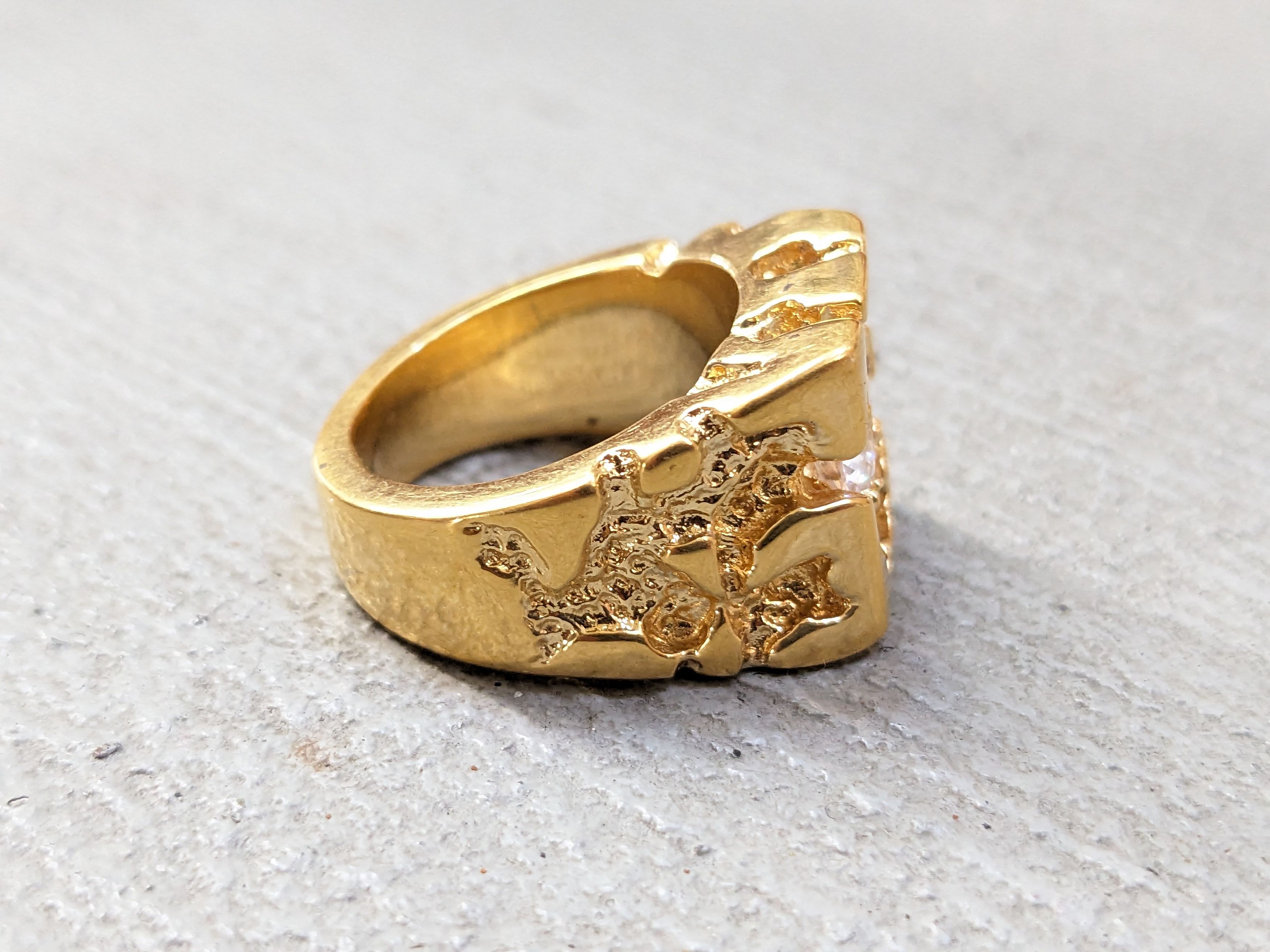 Jewelry Gold Plated Ring Nugget CZ Size 7 Brutalist Modern Square Size ONE SIZE - 5 Thumbnail