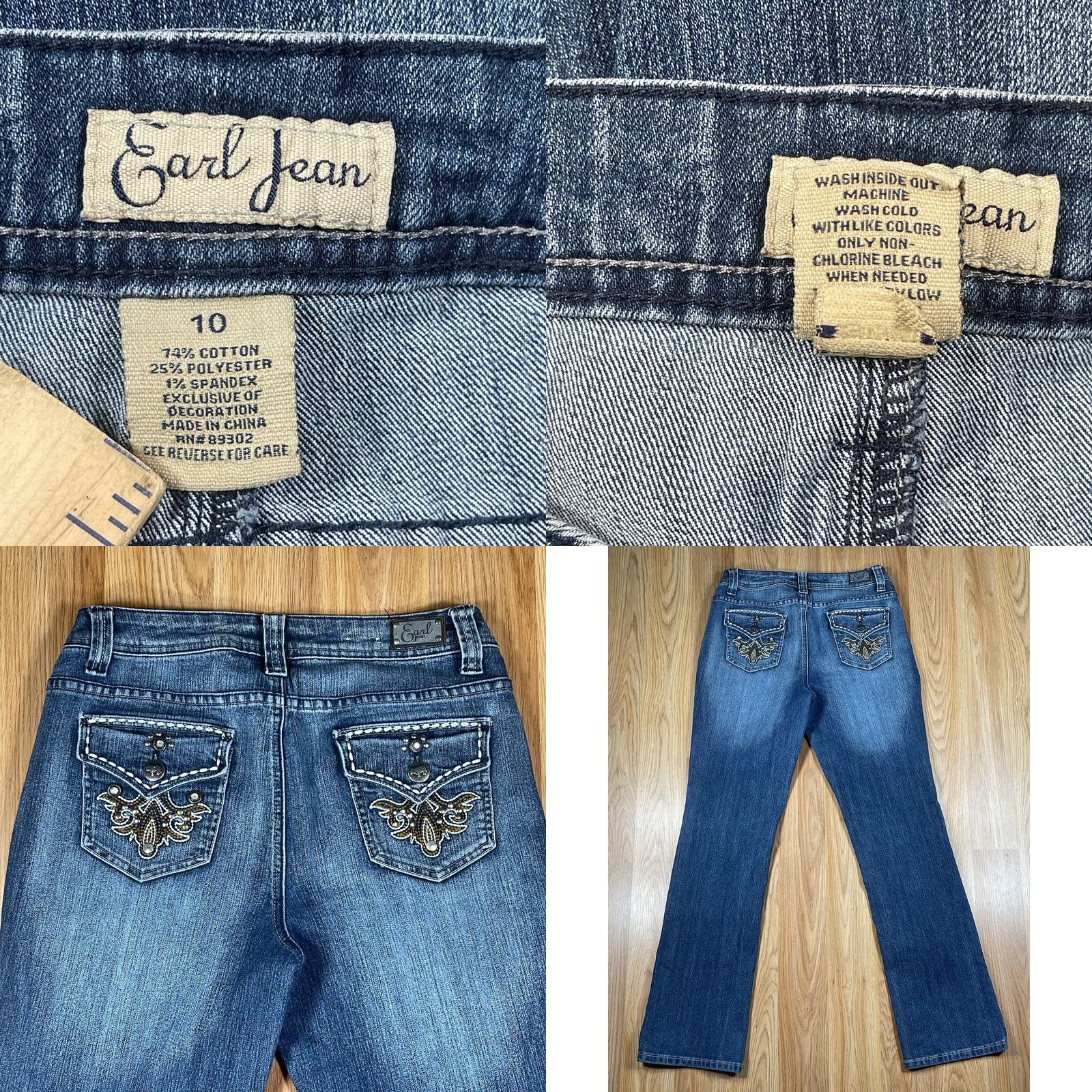 Vintage Earl Jean Jeans Womens 10 Blue Straight Leg Flat Front Stretch Denim Size Size 32" / US 10 / IT 46 - 9 Thumbnail