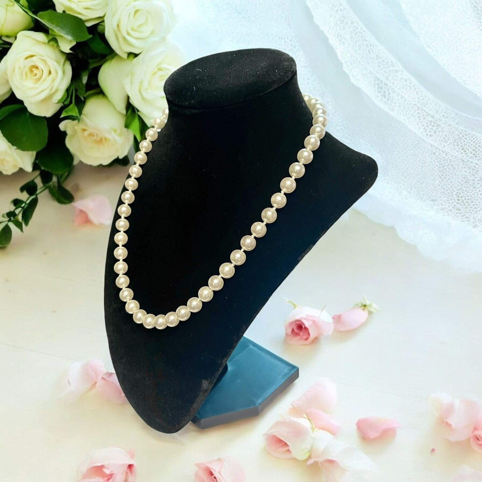 Other Vintage Faux Pearl Necklace-18''-Knotted-8mm Beads-Filigree Size ONE SIZE - 6 Thumbnail