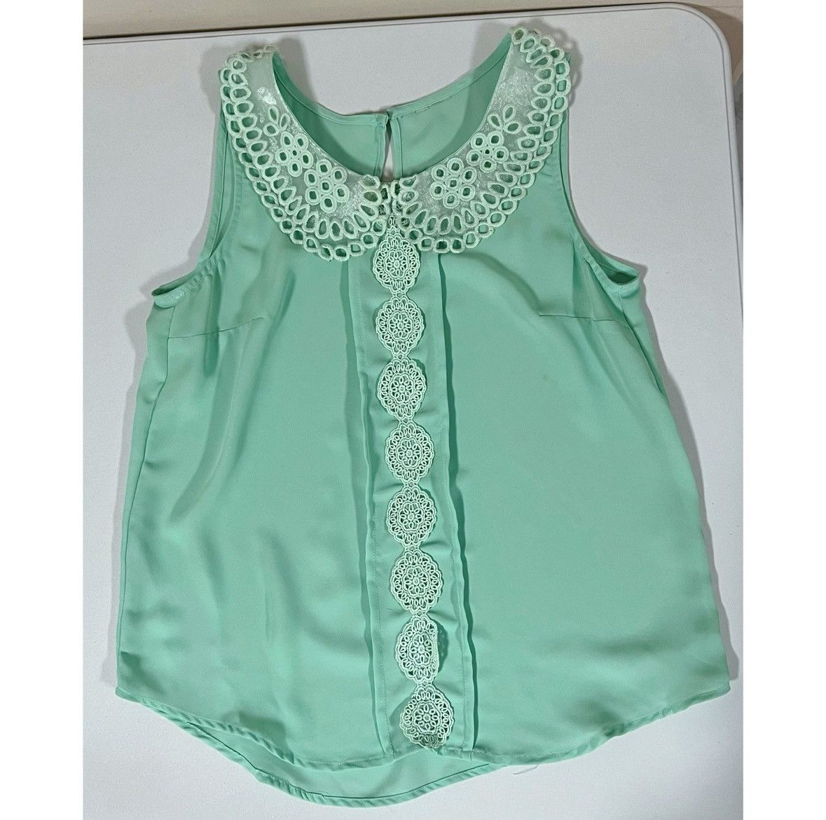 Vintage Mint Green Floral Paisley Collared Top Shirt Blouse XS 🪷✨ Size XS / US 0-2 / IT 36-38 - 2 Thumbnail