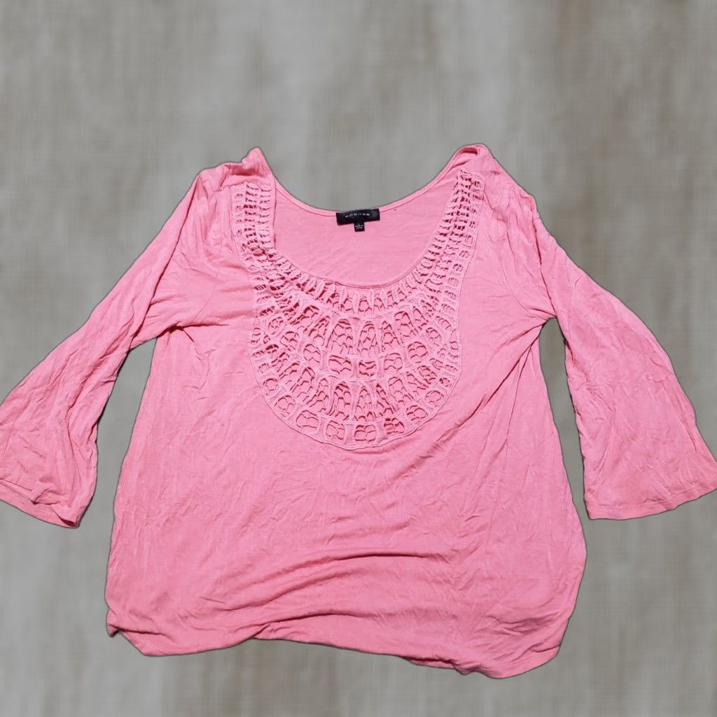 Pinko Spense Shirt Blouse Women's L Coral Crochet Tie- Neck Knit Flowy Tunic Casual Vintage: No Size L / US 10 / IT 46 - 1 Thumbnail