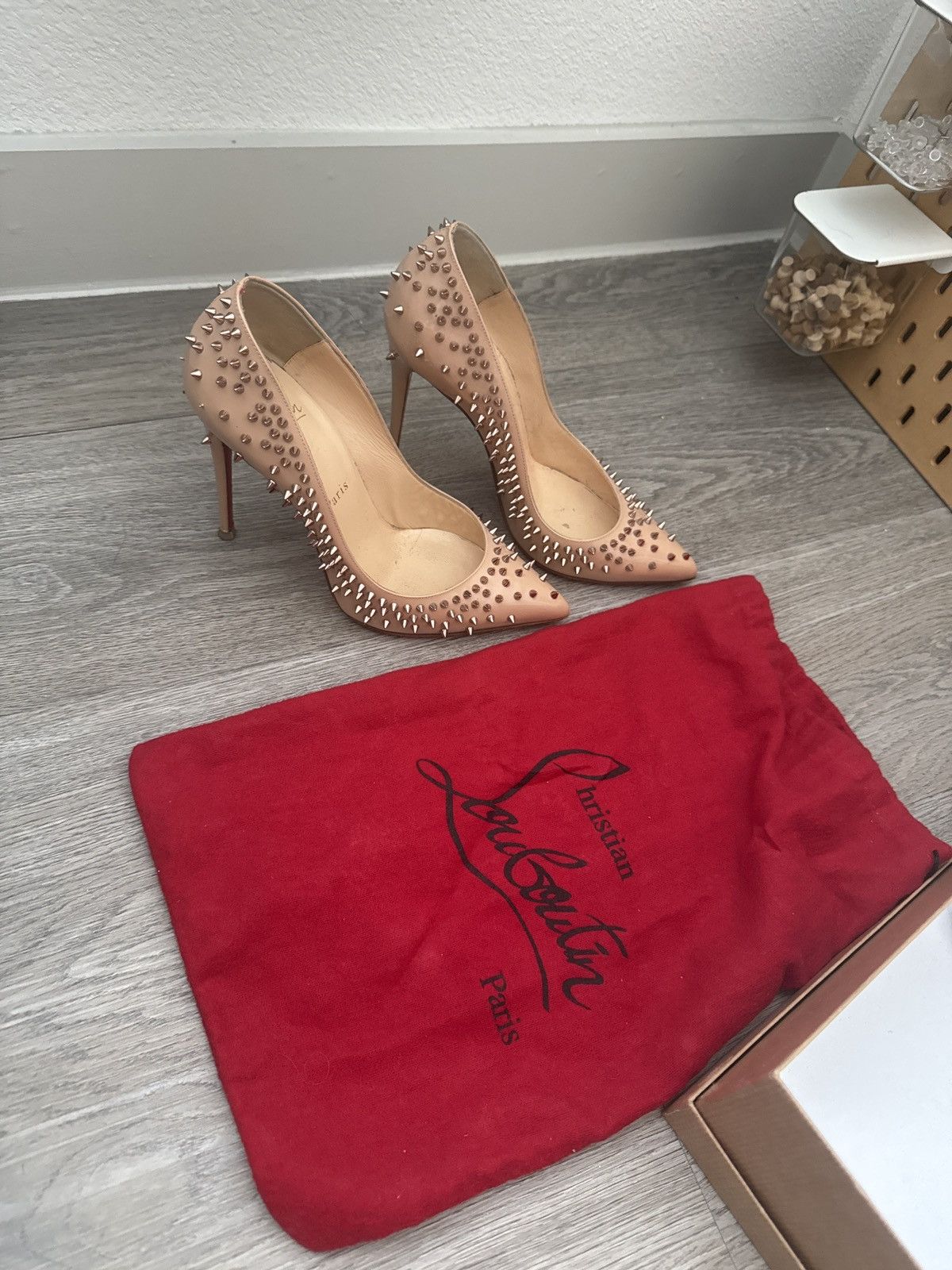Christian Louboutin Christian Louboutin Spike Stud Leather Pump / Heel Size US 7.5 / IT 37.5 - 3 Thumbnail