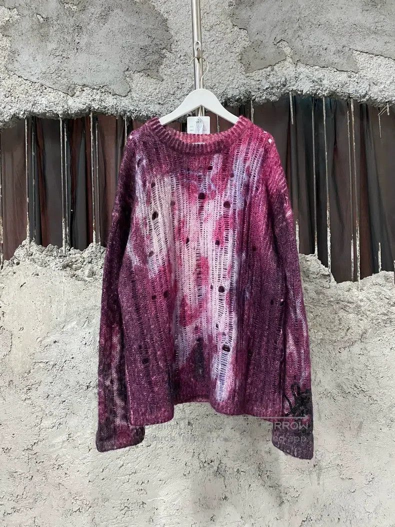 Acne Studios Acne Studios Purple Tie-Dye Destroyed Sweater Size US M / EU 48-50 / 2 - 1 Thumbnail