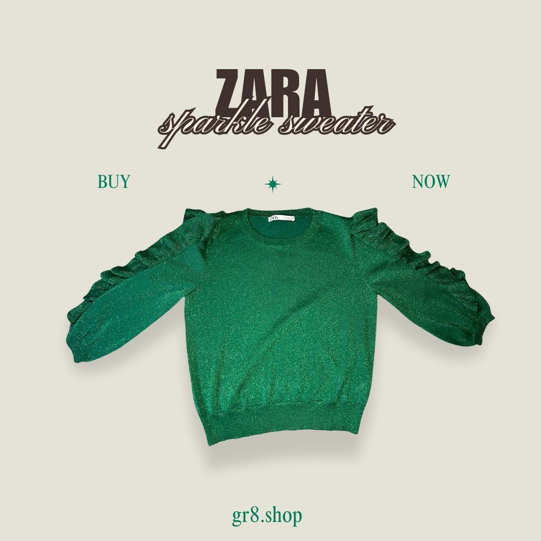 Zara Zara Green Sparkle Sweater With Ruffled Sleeves Medium Metal Size M / US 6-8 / IT 42-44 - 1 Thumbnail