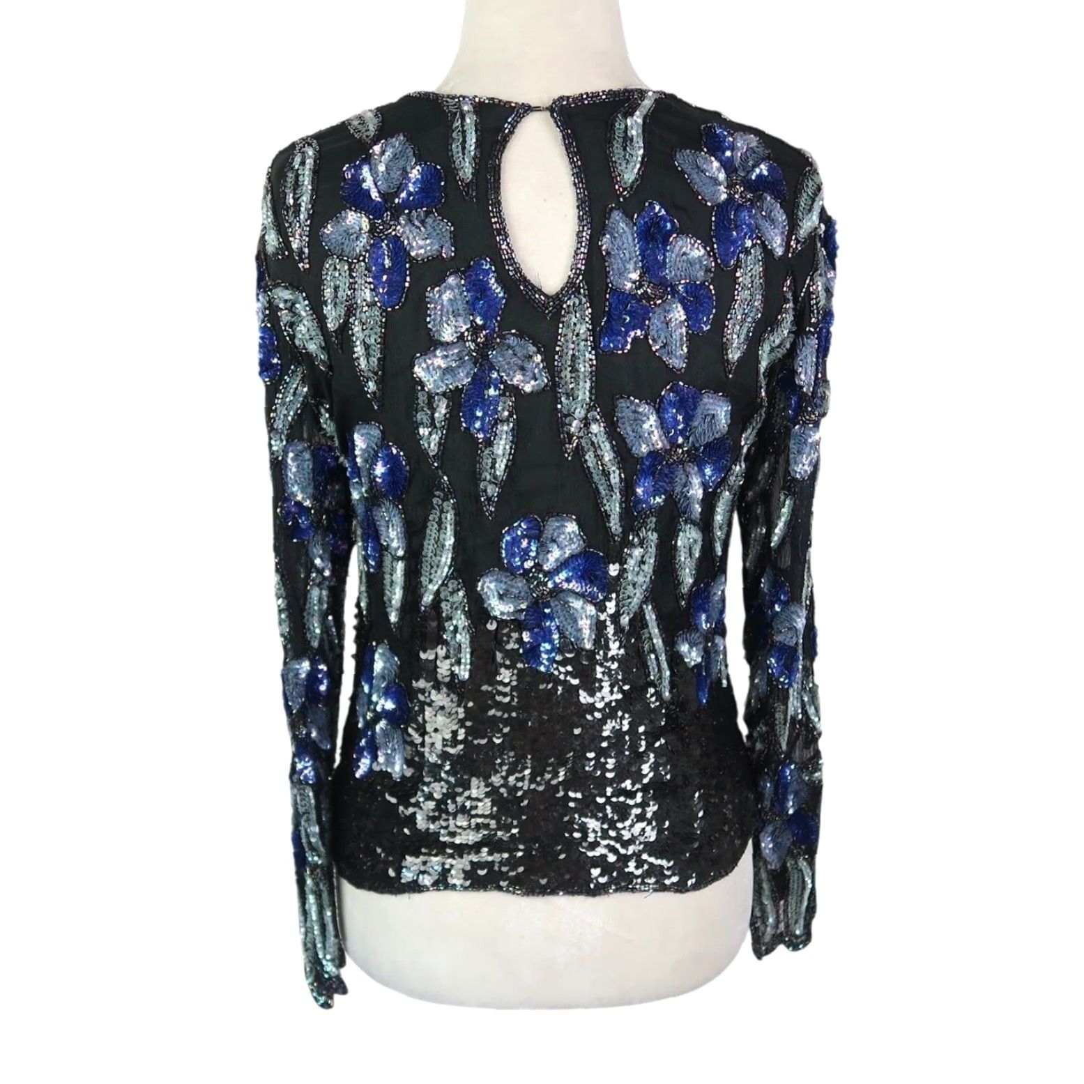 Vintage VINTAGE J.K. Laing Black Silk Floral Beaded Sequin Top S Women Blouse 90s Bohemian Size S / US 4 / IT 40 - 4 Thumbnail