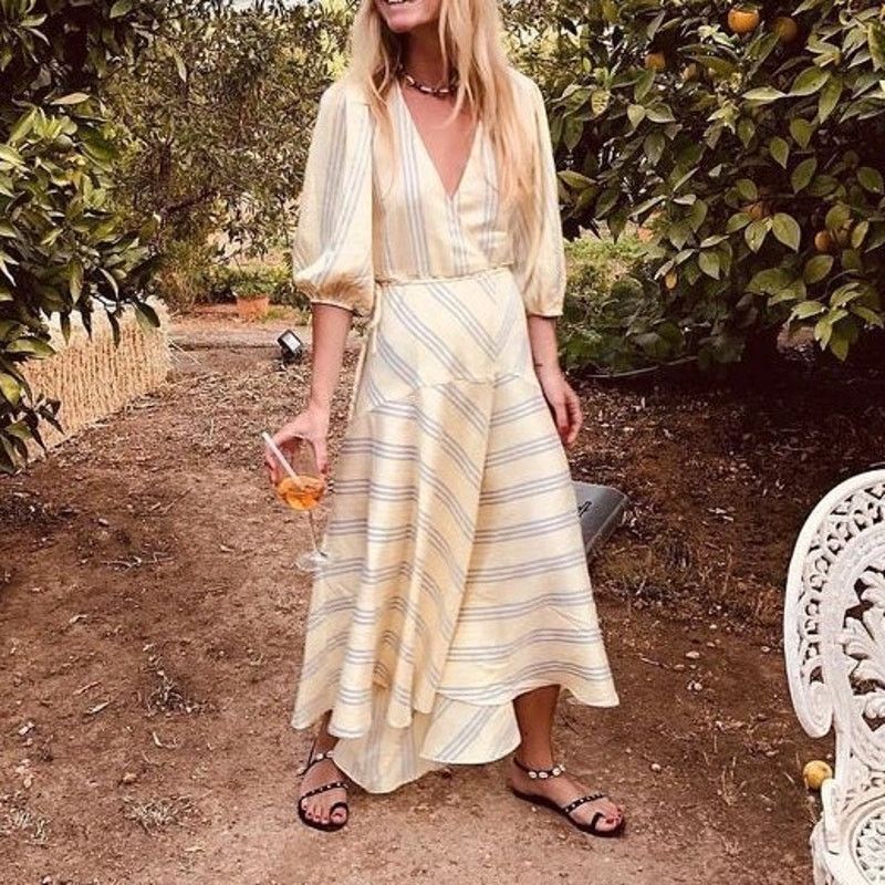 Ganni Ganni Bergamot silk wrap dress yellow stripe size 38 / US 6 Size M / US 6-8 / IT 42-44 - 1 Thumbnail