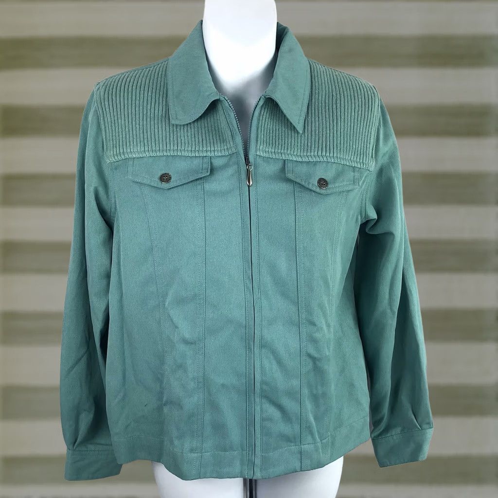 Vintage Alfred Dunner Light Denim Jacket Green 6P Petite Zipper Pockets Long Sleeve Shacket/Jacket Everyday Wear Women Size M / US 6-8 / IT 42-44 - 1 Thumbnail