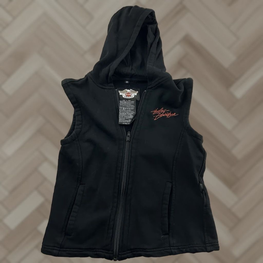 Harley Davidson Harley-Davidson Full Zip Hooded Vest Shirt Women S Black Harley-Davidson Vest Hooded Black Womens S Size S / US 4 / IT 40 - 1 Thumbnail