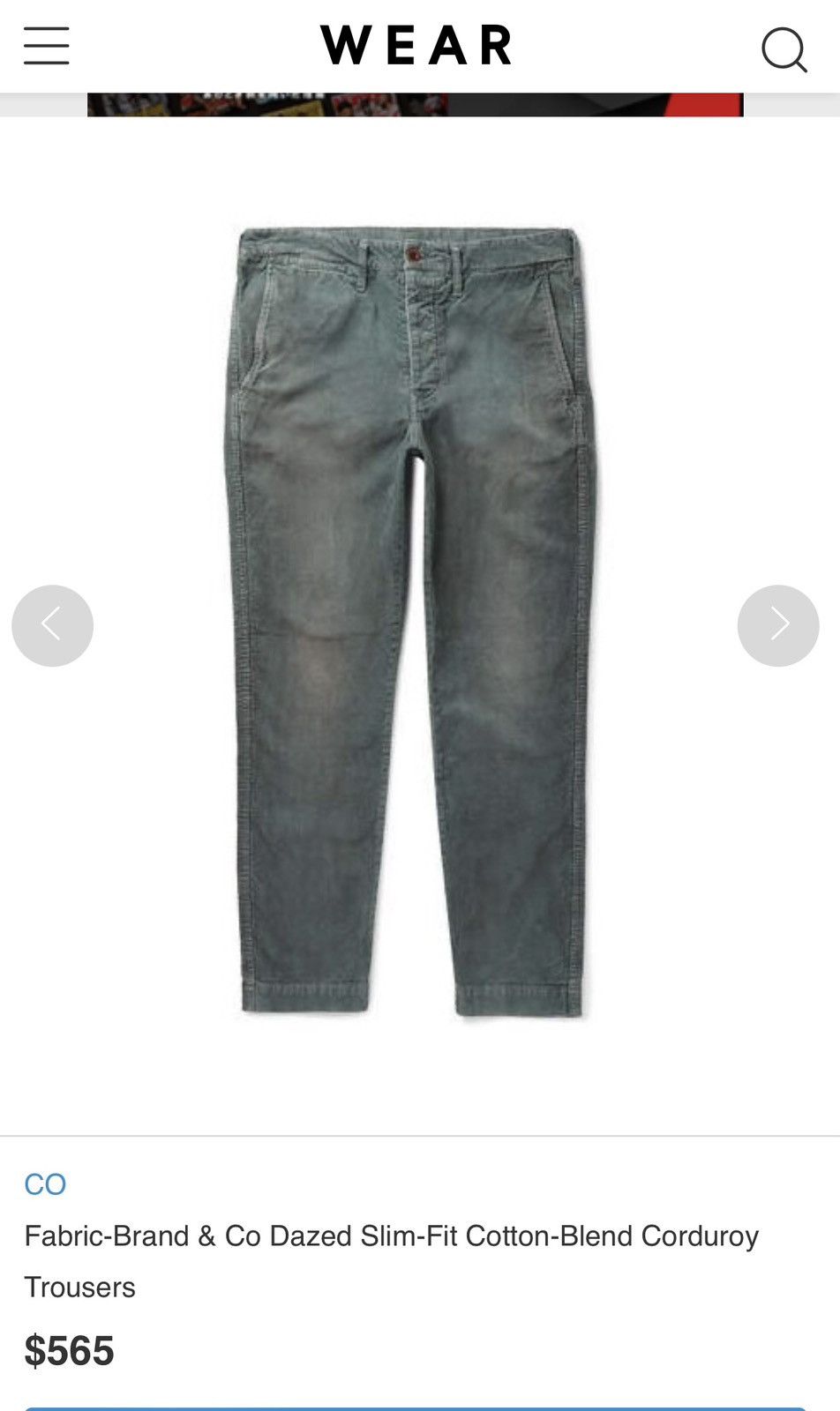Fabric Brand & Co. Fabric-Brand & Co Dazed Slim-fit Corduroy Pants Size US 33 - 3 Thumbnail