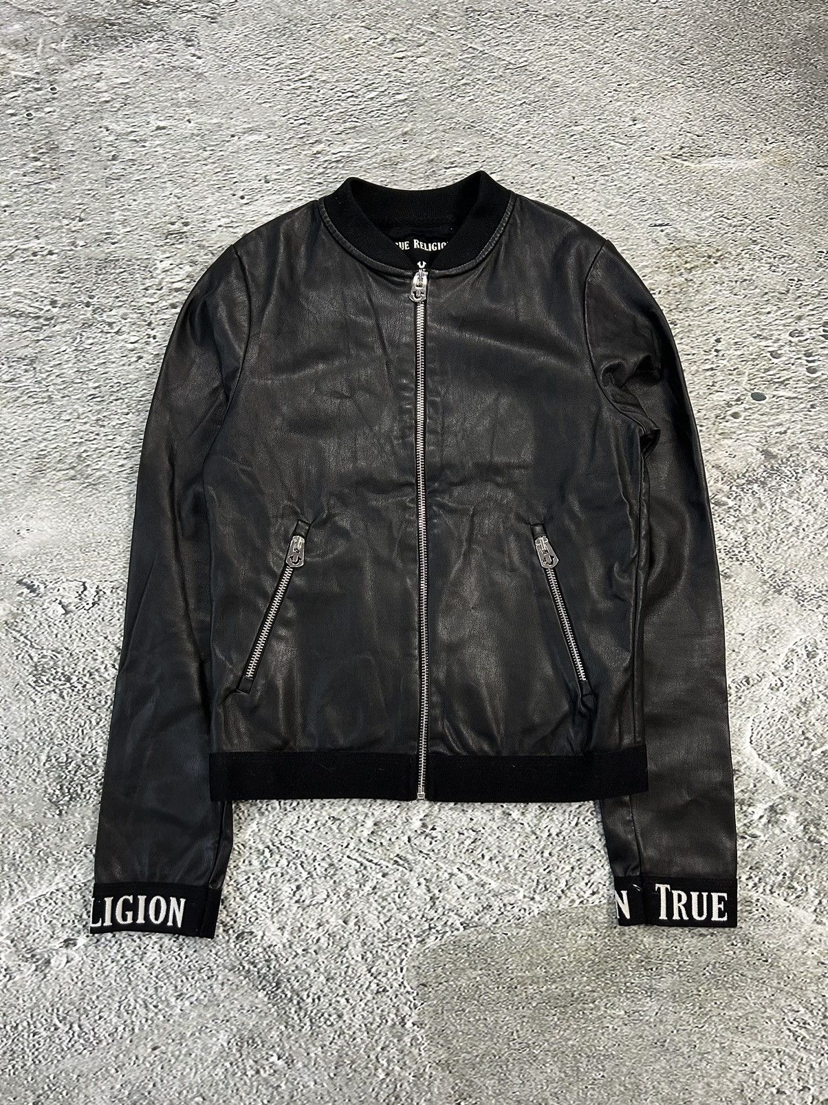 True Religion leather jacket bomber black eco leather