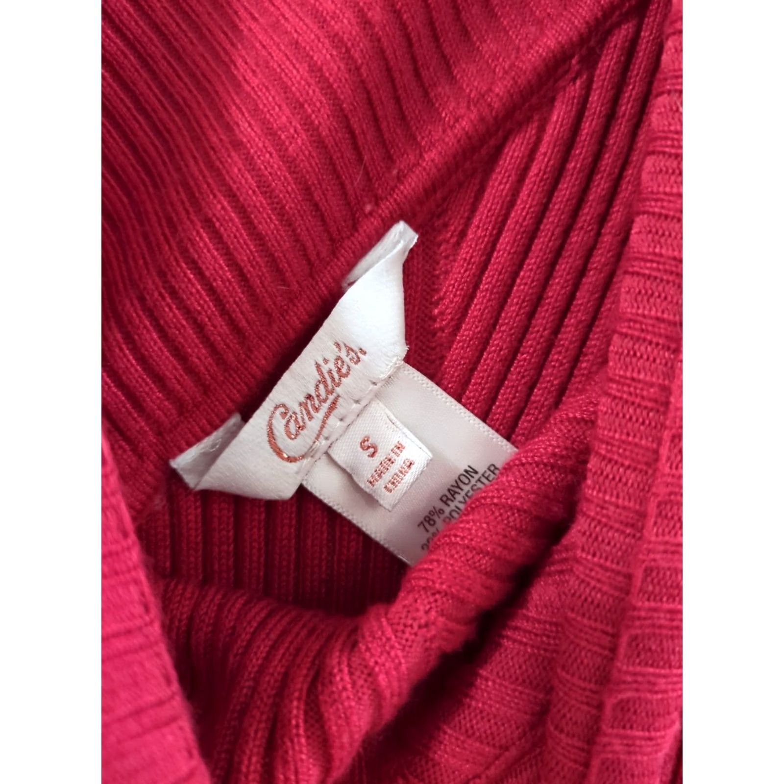 Vintage Candie’s Knit Dress Junior's S Red Long Sleeve Knee Length V-Neck Size S / US 4 / IT 40 - 3 Thumbnail