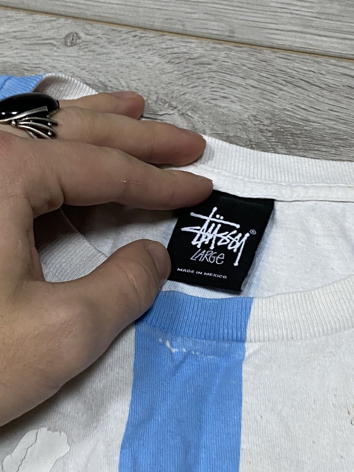Stussy Stussy stripped RARE big logo vintage t-shirt Size US L / EU 52-54 / 3 - 4 Thumbnail
